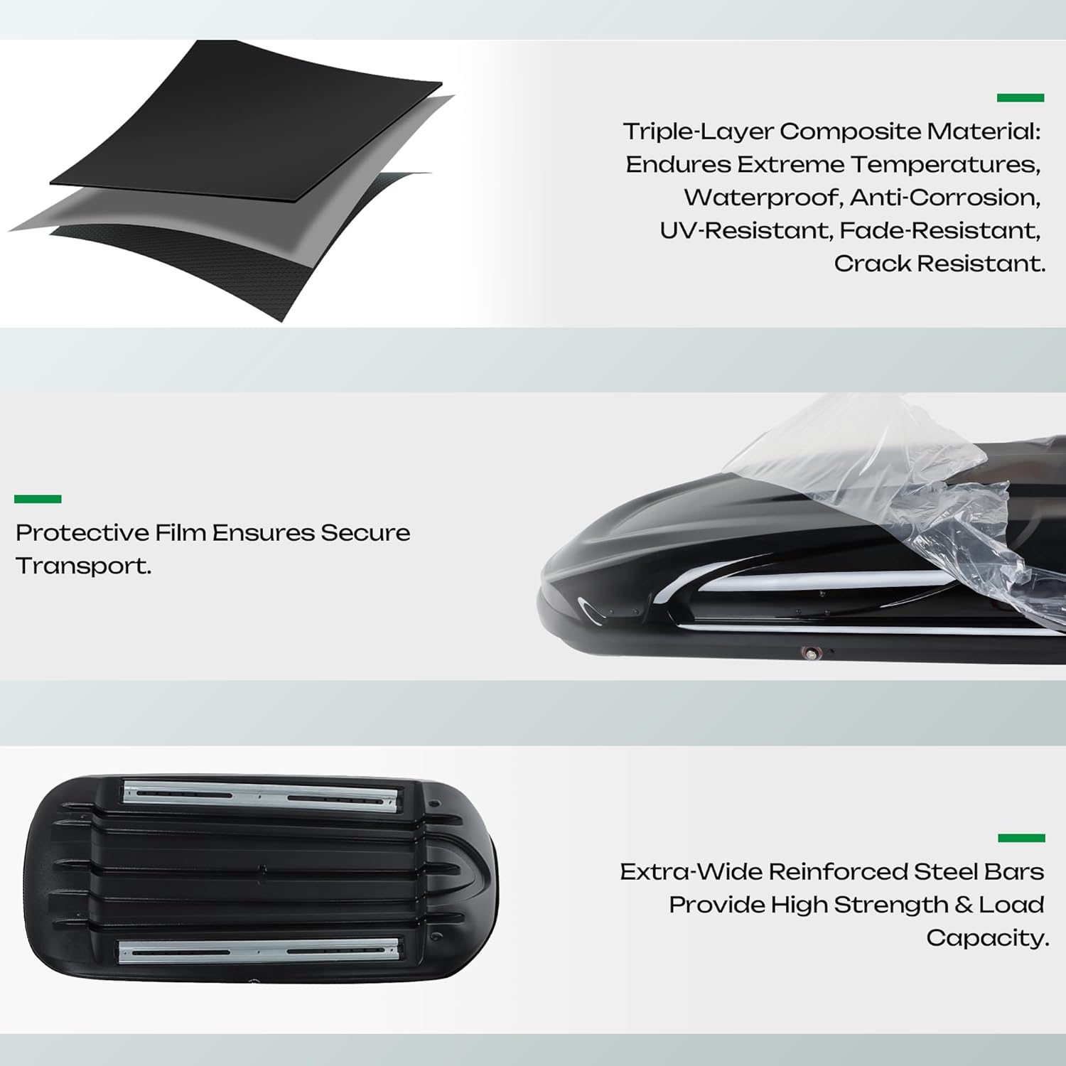 Rooftop Cargo Carrier Cargo Box, Heavy Duty Capacity 110LBS, Hard Shell Rooftop Carrier Dual Side Opening 16 Cubic Feet Storage Boxes for Vehicle SUV Glossy Black