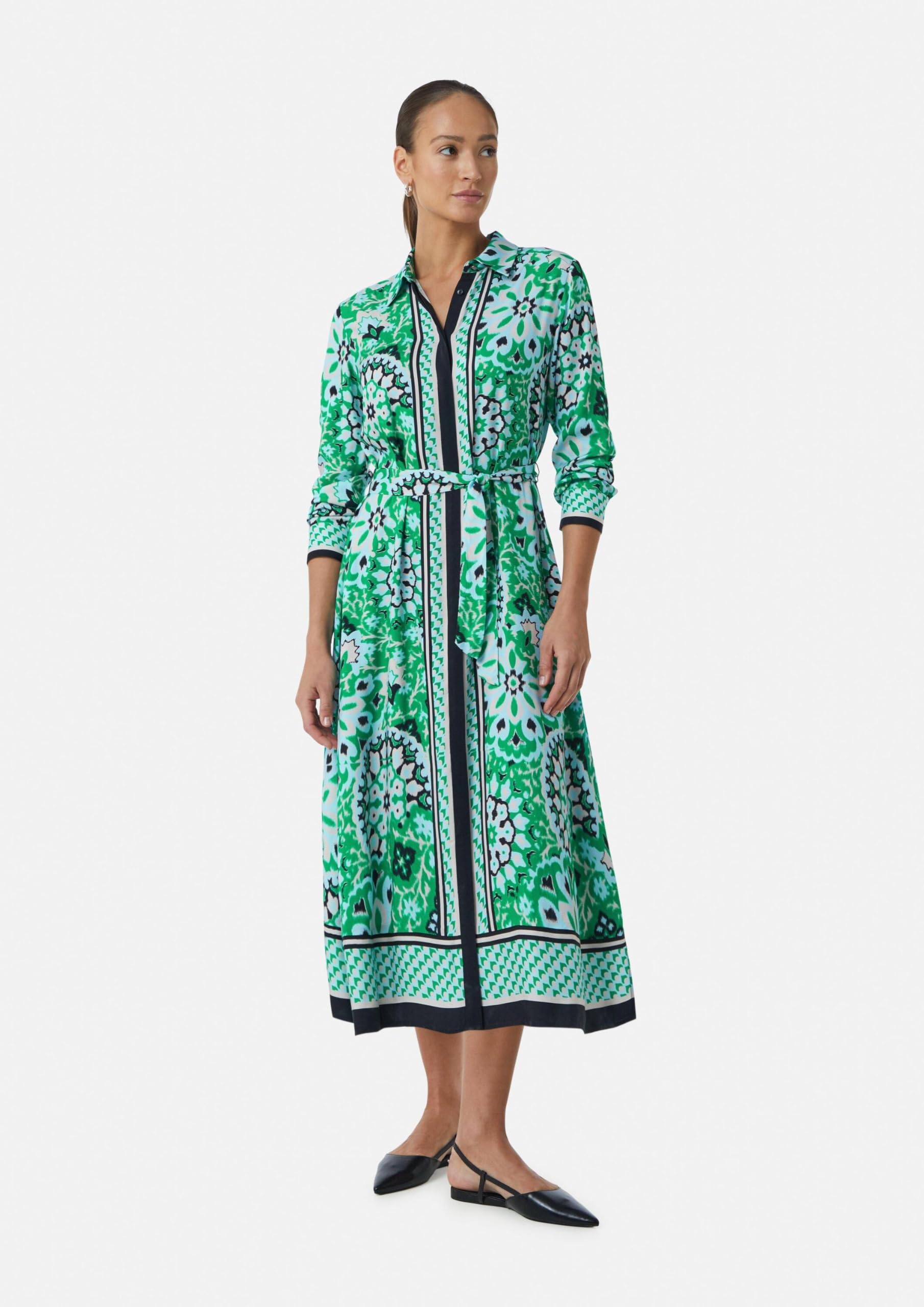 Comma Midi-Kleid mit verdeckter Knopfleiste und All-Over-Print