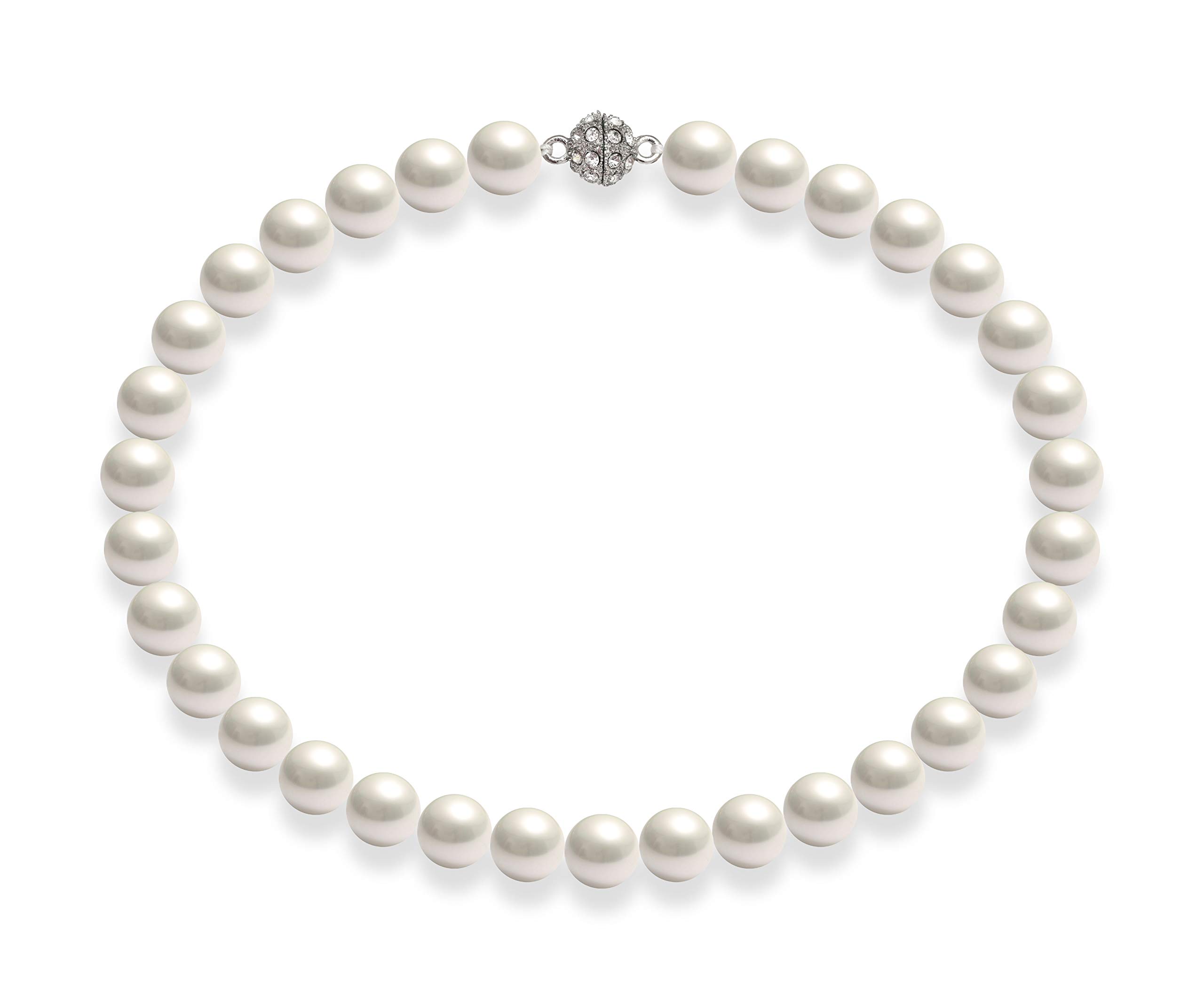Perlenkette für Damen Magnetverschluß - mit weißen runden Perlen - Elegante Kette mit Muschelkernperlen für jeden Anlass - die Halskette - Choker Pearl Necklace für Frauen