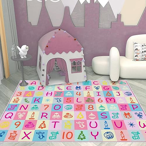Miniatura 3 de Pink Kids ABC - Alfombra con patrón de números ABC para sala de juegos, habitación de los niños, decoración de habitación de niños, alfombra de área