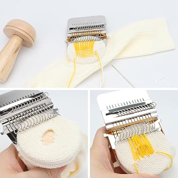 FMTYAOIU Darning Mushroom for Socks 14 Hooks Small Weaving Darner Loom with 9 Pcs Large Eye Needles Speedweve Style Complete Mending Kit Ideal for DIY Home Sewing Projects