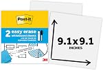 Post-it Feuilles de tableau blanc faciles à effacer 2 Faites votre valise, 9.1 x 9.1 dans, tableau blanc instantané, utiliser des marqueurs d'effacement sec et permanents (EE-SH-2PK-RET)