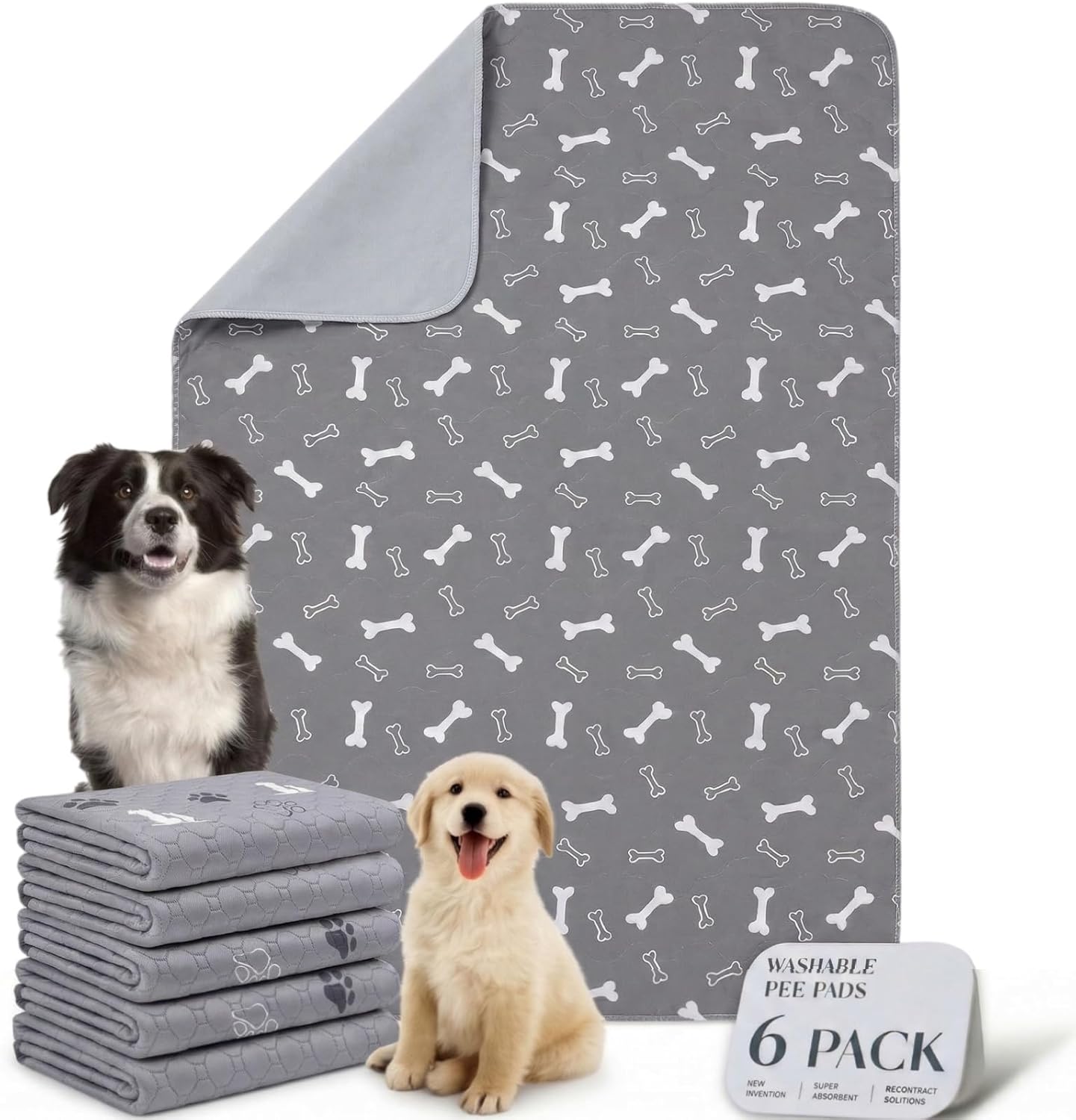 Forever Pads for Dogs, 6 Pack Reusable Dog Pee pad Washable Dog Training pad pheromone Leak Resistant Non Slip Absorbent pet mat Indoor Puppy Potty