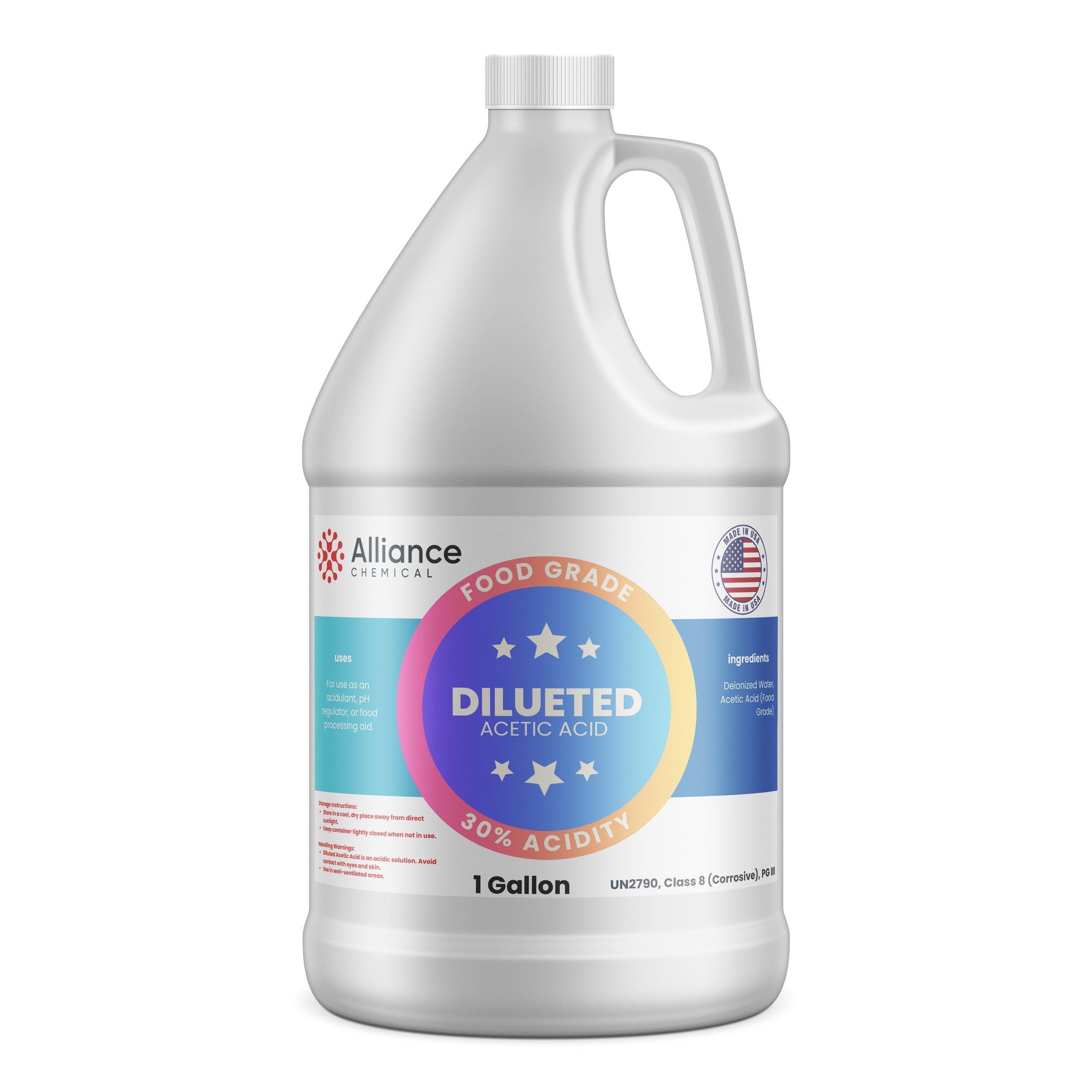 30% Diluted Acetic Acid Food Grade - 1 Gallon – for Industrial Cleaning, pH Adjustment in Chemical processes, Metal Surface Treatment, and Textile Processing
