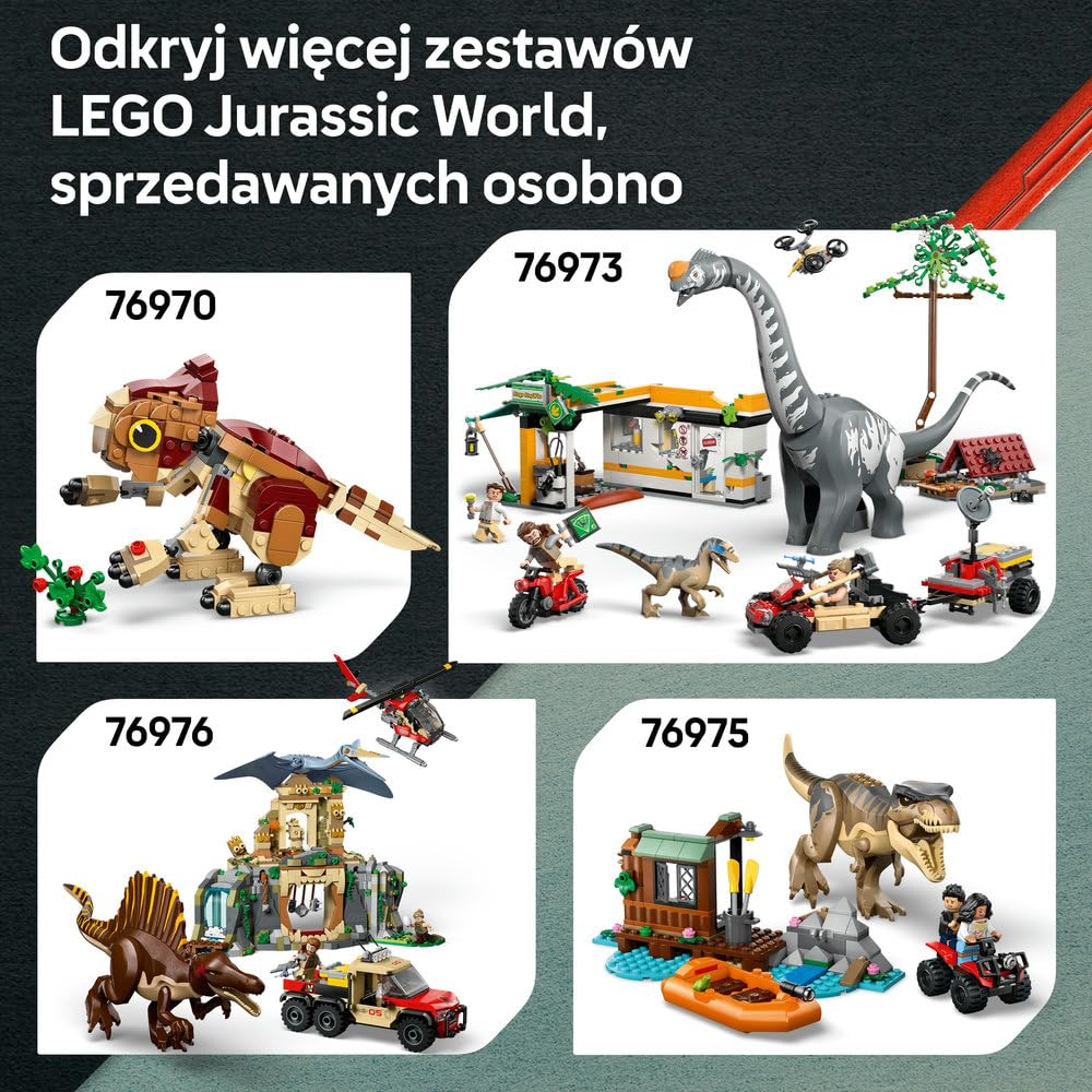 LEGO Jurassic World Ucieczka terenówką przed raptorem, zabawka dla dziecka, dla chłopca i dziewczynki, figurka welociraptora, pomysł na prezent dla miłośników dinozaurów w wieku od 6 lat 76972
