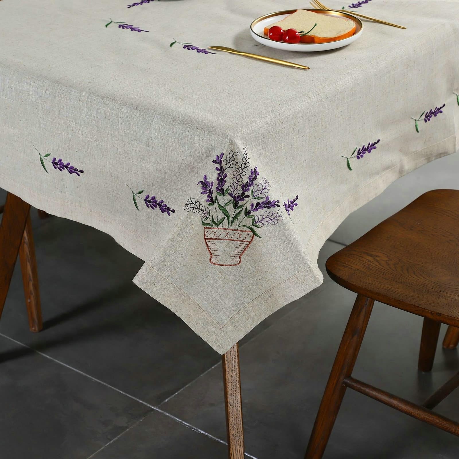 Nappe carrée avec lavande, en polyester, beige, 33 x 33 cm