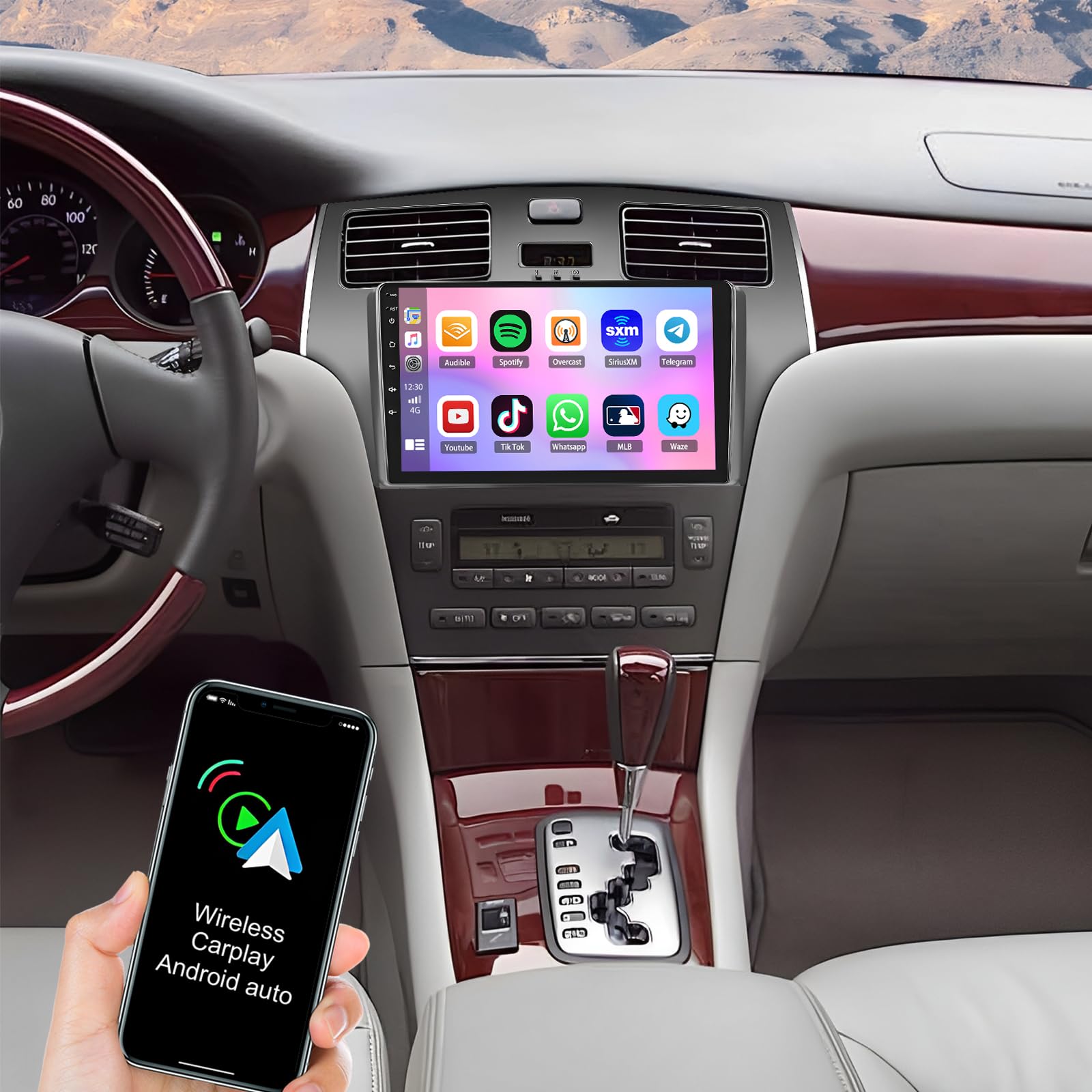 Vorally 9Inch Wireless CarPlay Screen for Car Compatible with ES300 ES330 XV30 2001-2006, 2G+32G Android 13 Car Stereo Radio with Wireless Android Auto Bluetooth GPS WiFi Mirror Link AHD Backup Camera