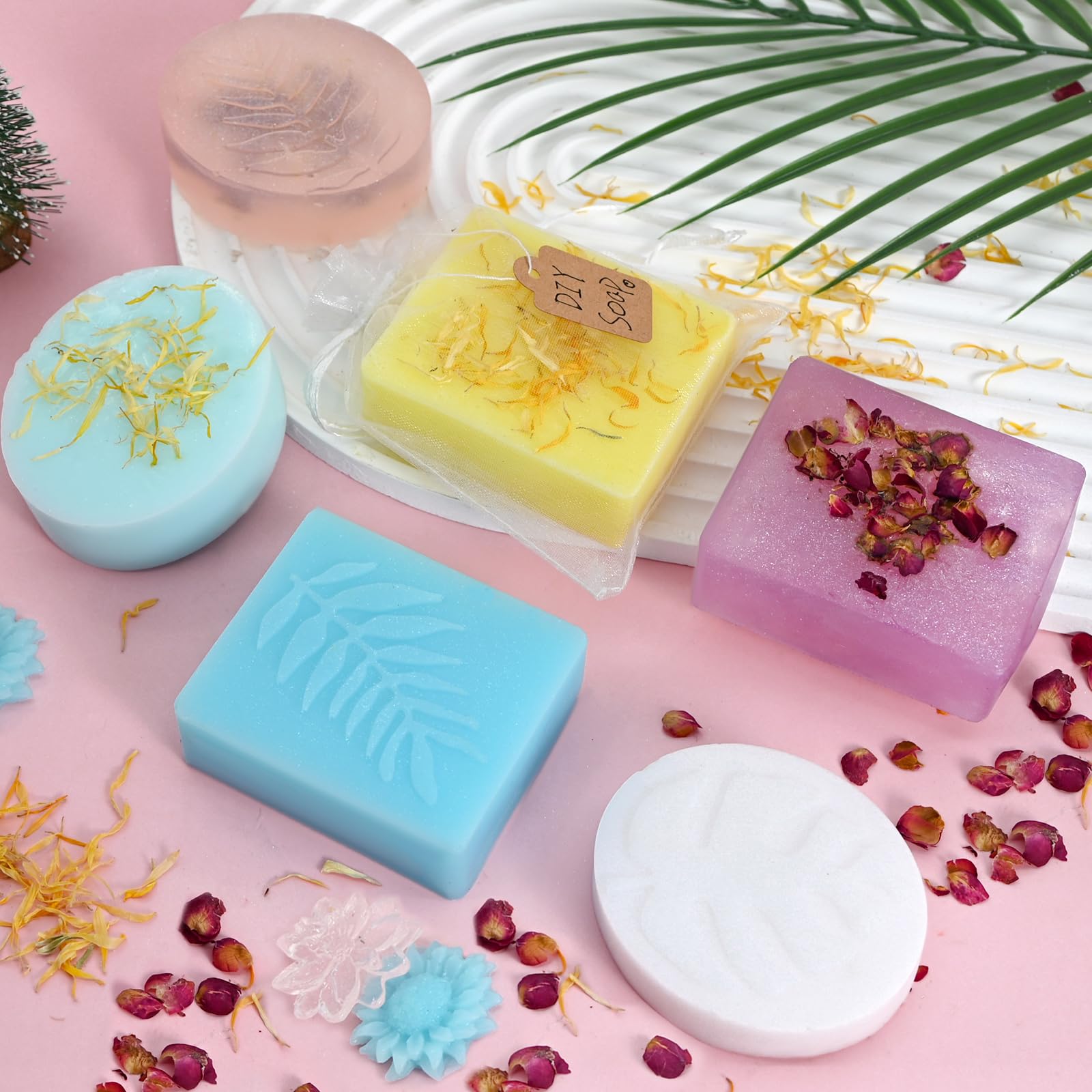 Kit Fabrication Savon, Vezerd créatif pour adultes avec moule à savon, base de savon et savon brut, bombes de bain, savons à faire soi-même pour enfants/débutants