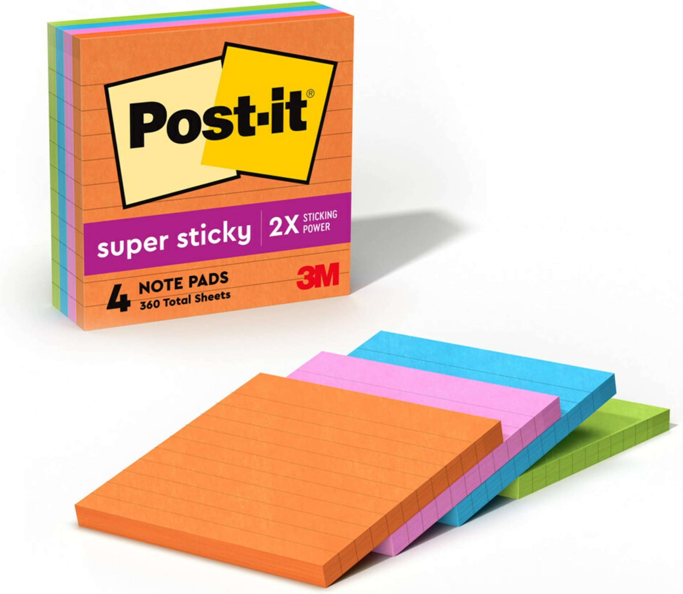 Post-it Super Sticky Notes, 4x4 in, 4 Pads, 2X The Sticking Power, Rio de Janerio Collection, Bright Colors (Orange, Pink, Blue, Green),Recyclable (675-4SSUC) (Pack of 6) Energy Boost 1.7" x 4" (Pack of 6)