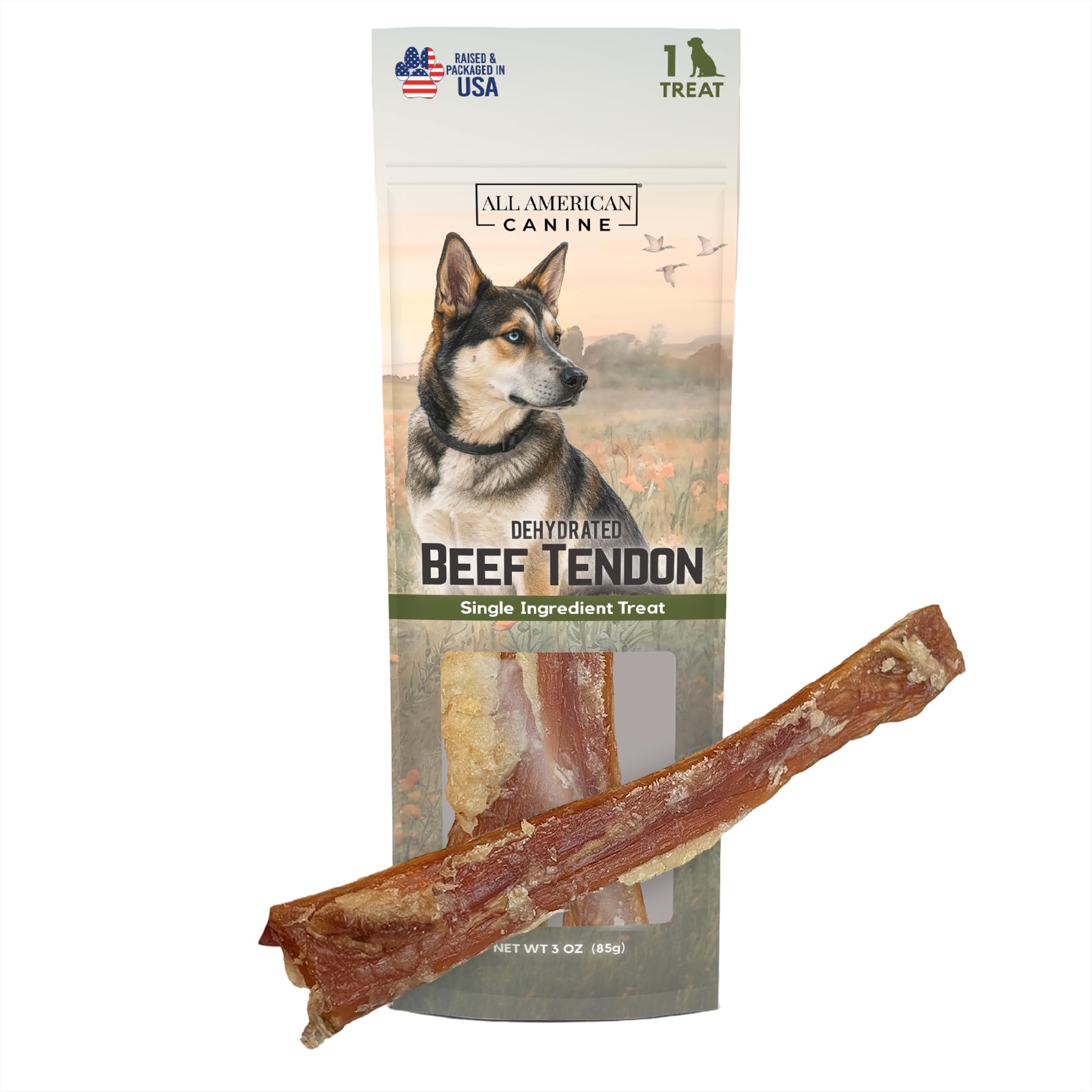 All American Canine Dehydrated Beef Tendon Dog Chew – 3 oz Natural Single Ingredient Chew for Dental Health & Joint Support - Made in the USA