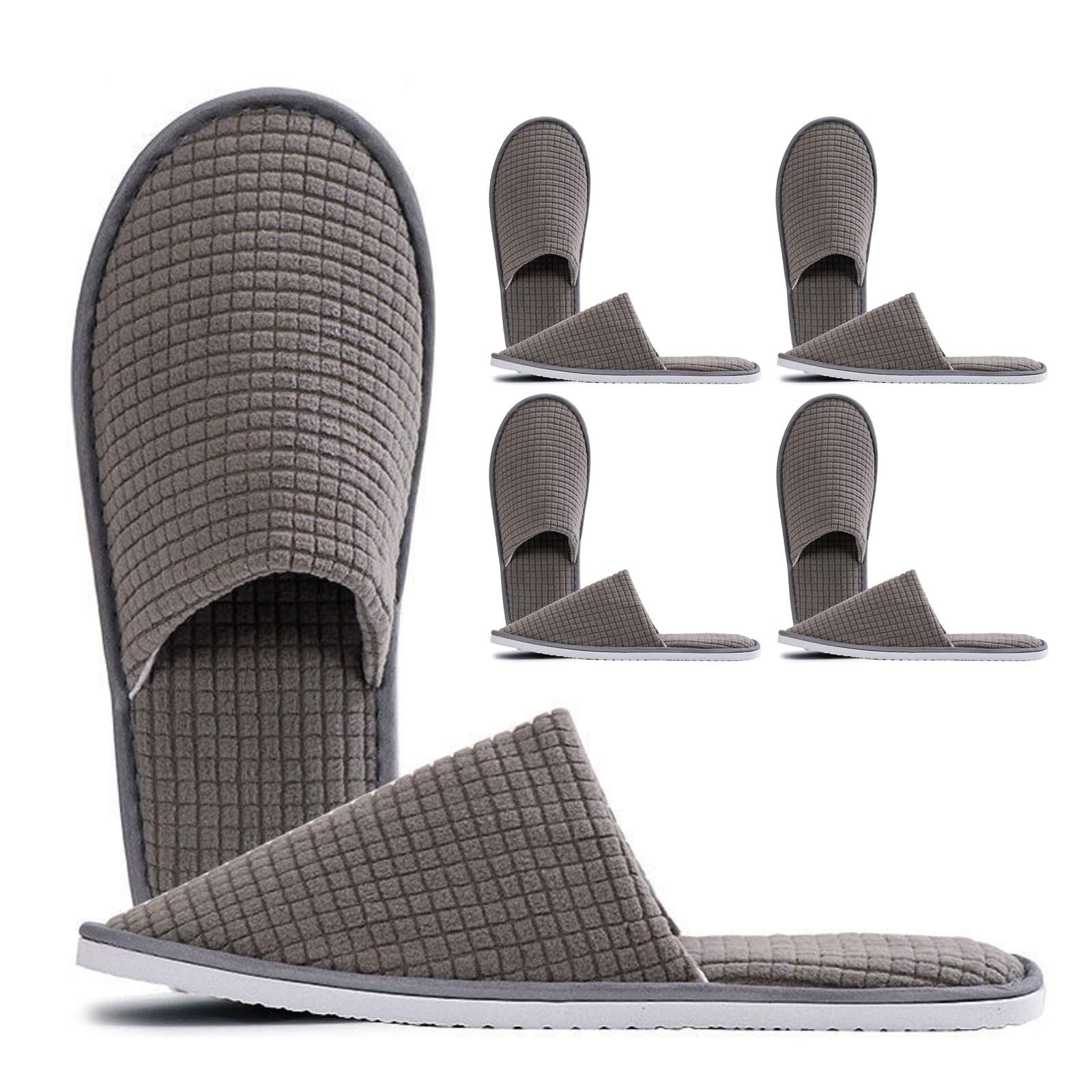 Kiuiom Slippers Hotel, kapcie dla gości, kapcie SPA, pluszowe kapcie hotelowe lekkie kapcie wewnętrzne dla kobiet i mężczyzn do hoteli spa dom podróż, 4 pary szarych, 40 EU