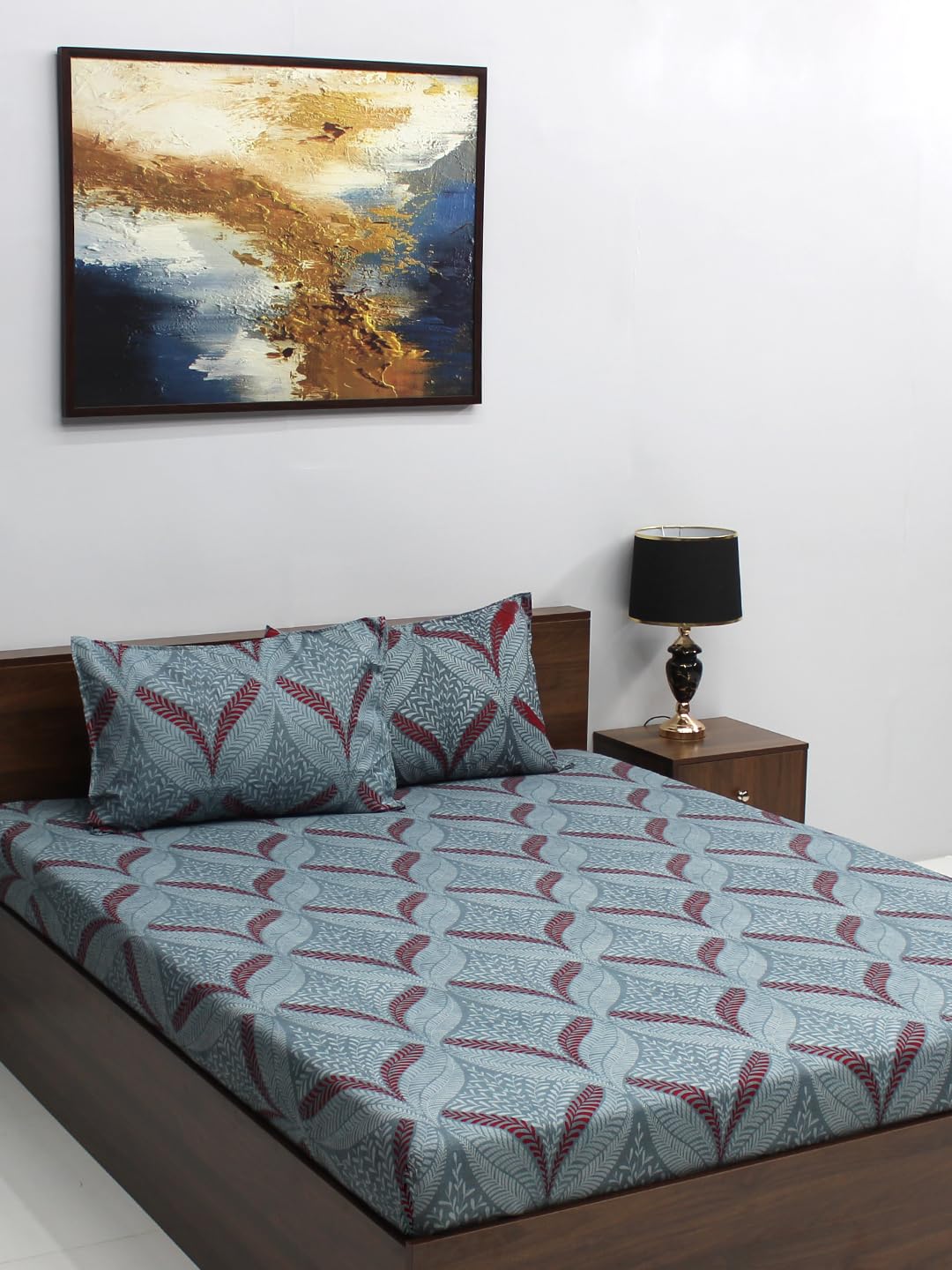 Raymond Home 125 GSM Microfiber Blue Double Bedsheet with 2 Pillow