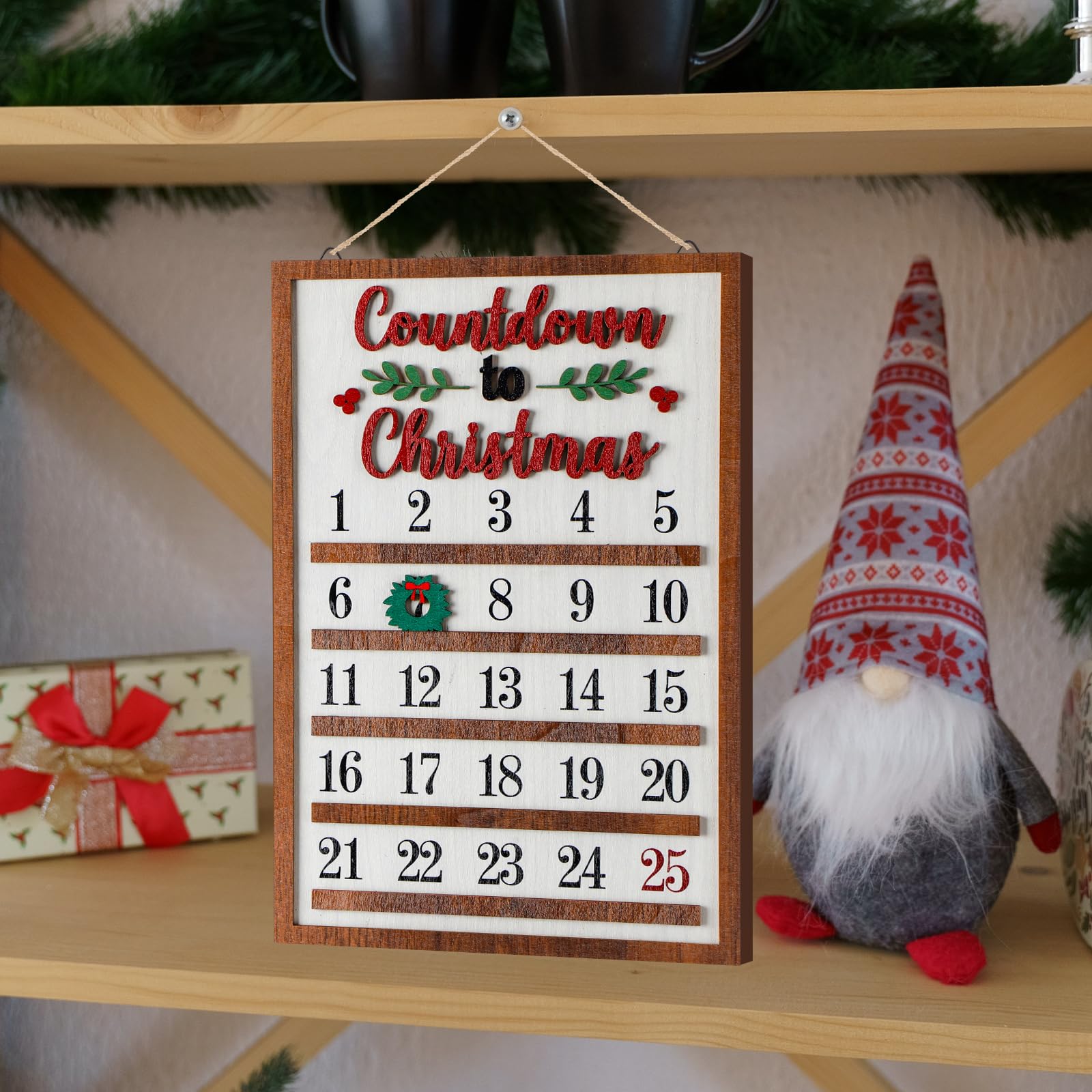 Calendrier De Compte à Rebours - Décoration Noël - Bois - 24 Jours - Support Sapin - Mixte