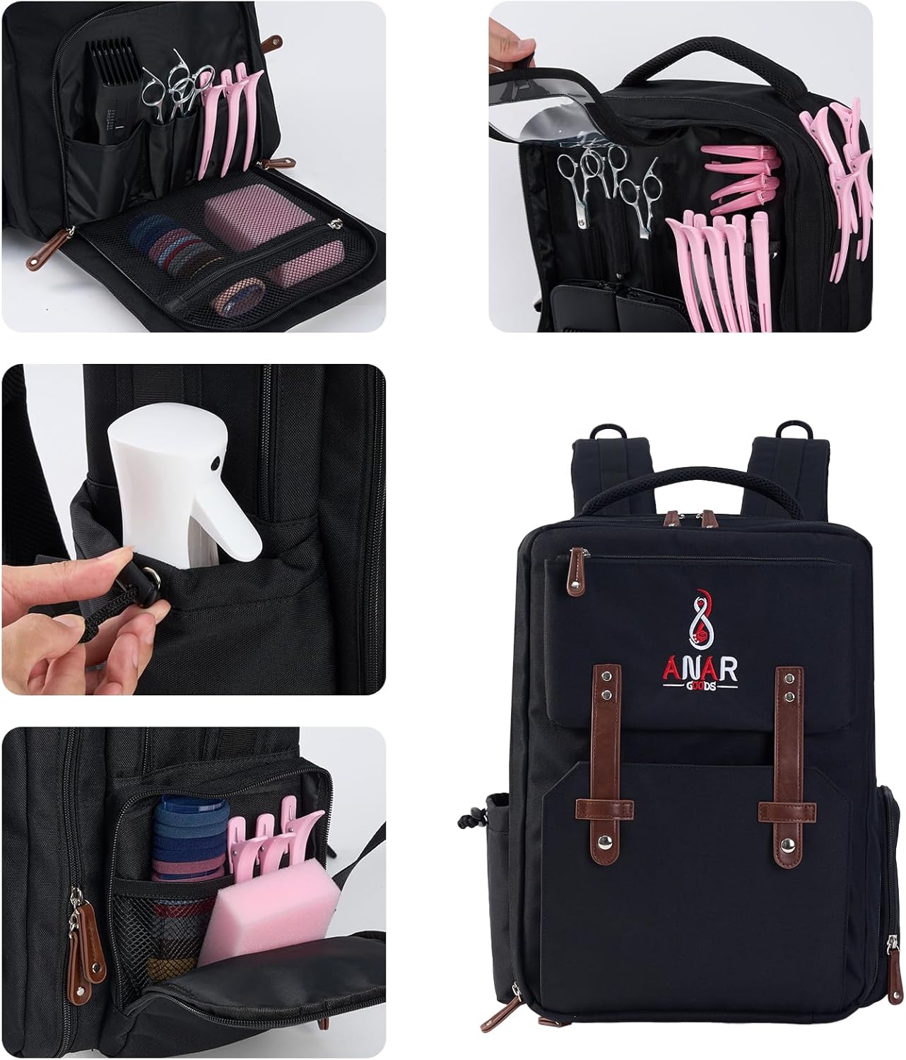 Hairstylist Tools Backpack | Large Capacity | Holds Hair Dryer, Curling Iron & PC Compartment | Travel-Friendly | Easy Packing | Strong Materials | Black