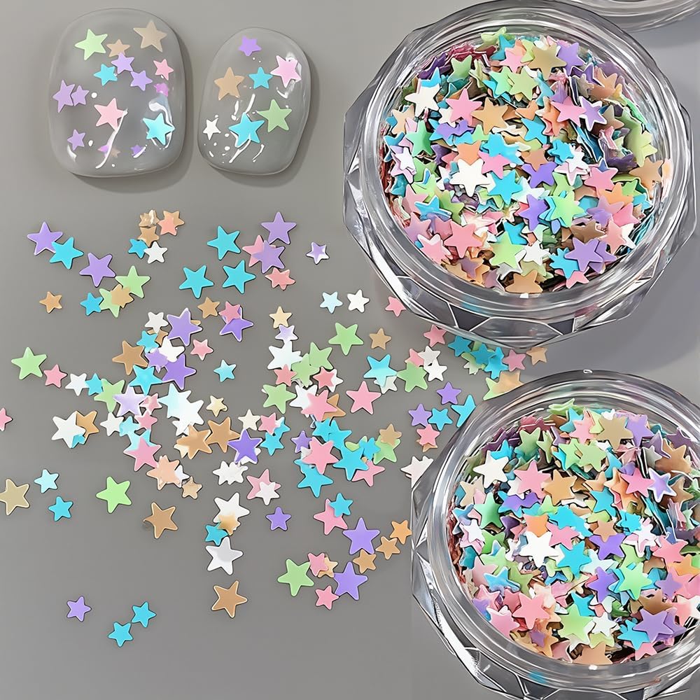 2 Box Colorful Star Glitter for Nails Ultrathin Paillette Nail Art Charms Star Sprinkles Nail Glitter Flakes Mini Stars Sequin Charms for Nails Design Candy Color Stars Christmas Sequins for Crafts