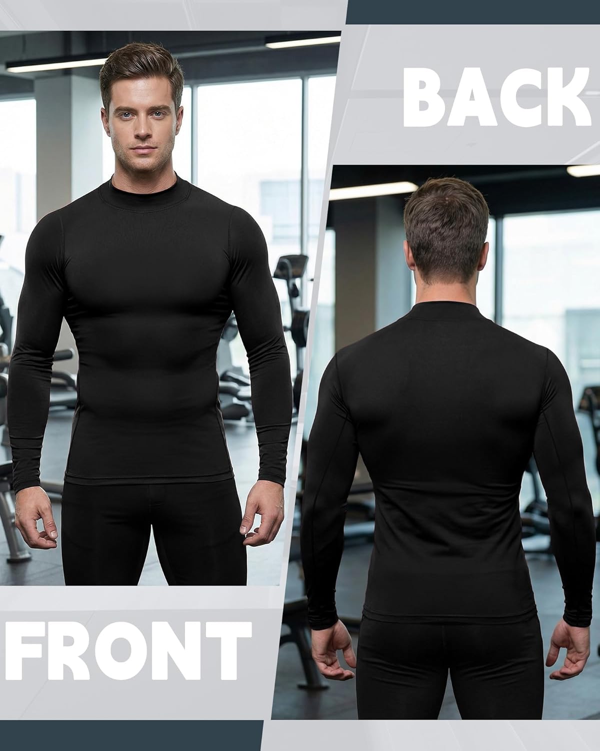 Coume 4 Pack Men's Compression Shirts Long Sleeve Athletic Workout Sports Undershirt Base Layer Top Winter Sports Gear - Image 2
