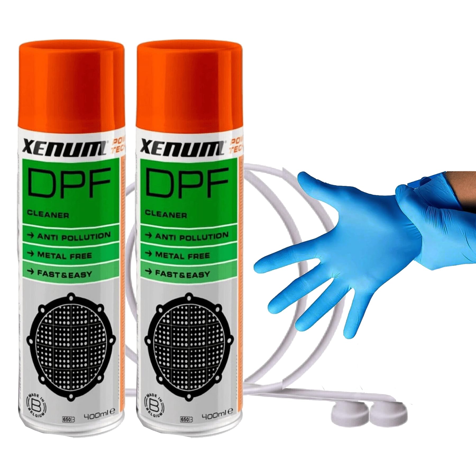DUO Pack - Xenum DPF Cleaner - 2 x 400ml - Nettoyage efficace pour filtre à particules diesel (FAP) sans démontage + gants et canules - Prolonge la durée de vie et prévient les pertes de puissance