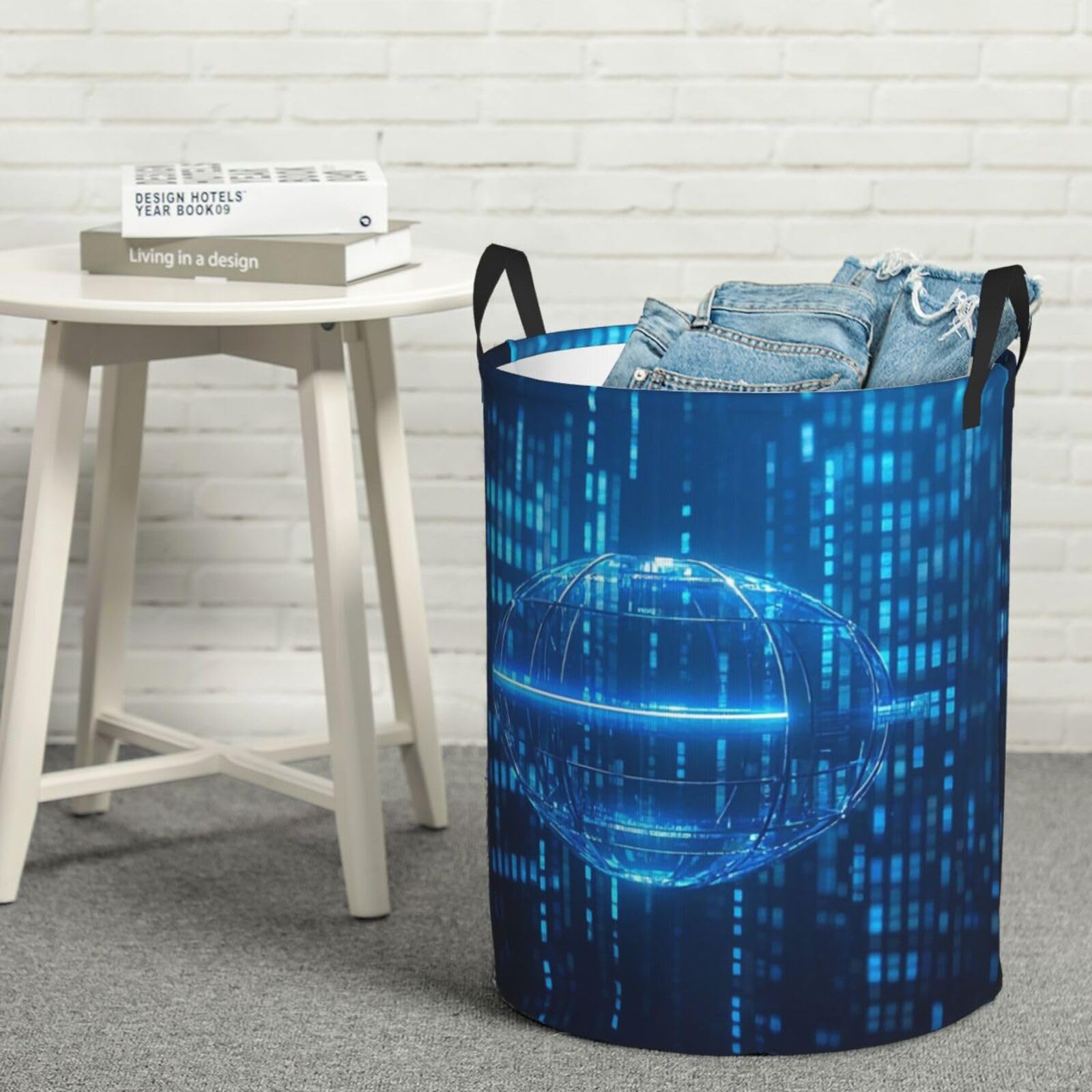 Cesto Portabiancheria The Blue Binary Matrix 50X40Cm | Cesto Portabiancheria Sporca Große Lavabile Cesta Panni Sporchi per viaggi Camera da letto