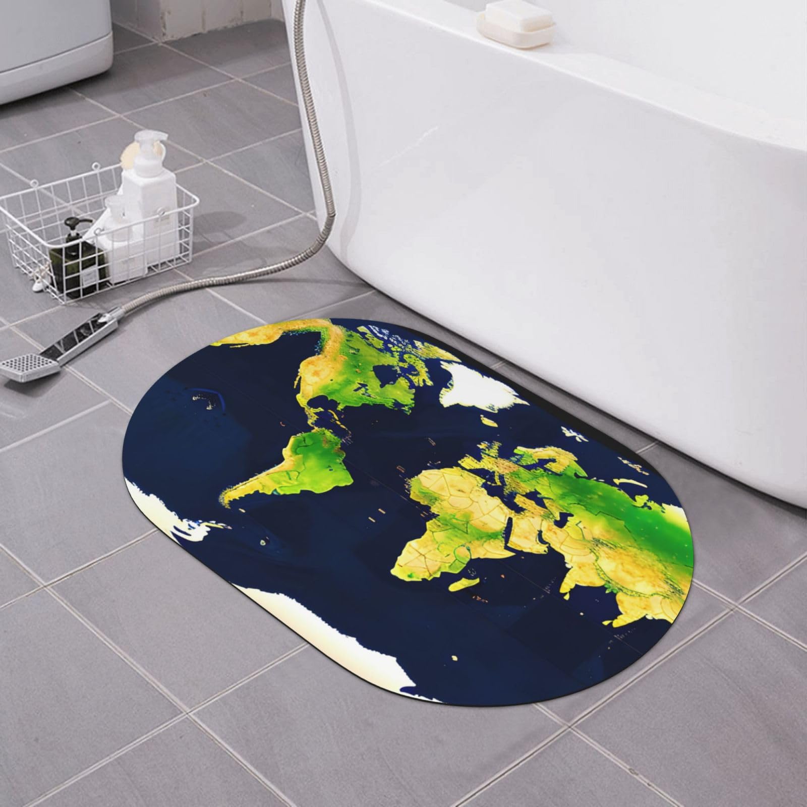 Tapis de bain en diatomée à séchage rapide et motif mappemonde