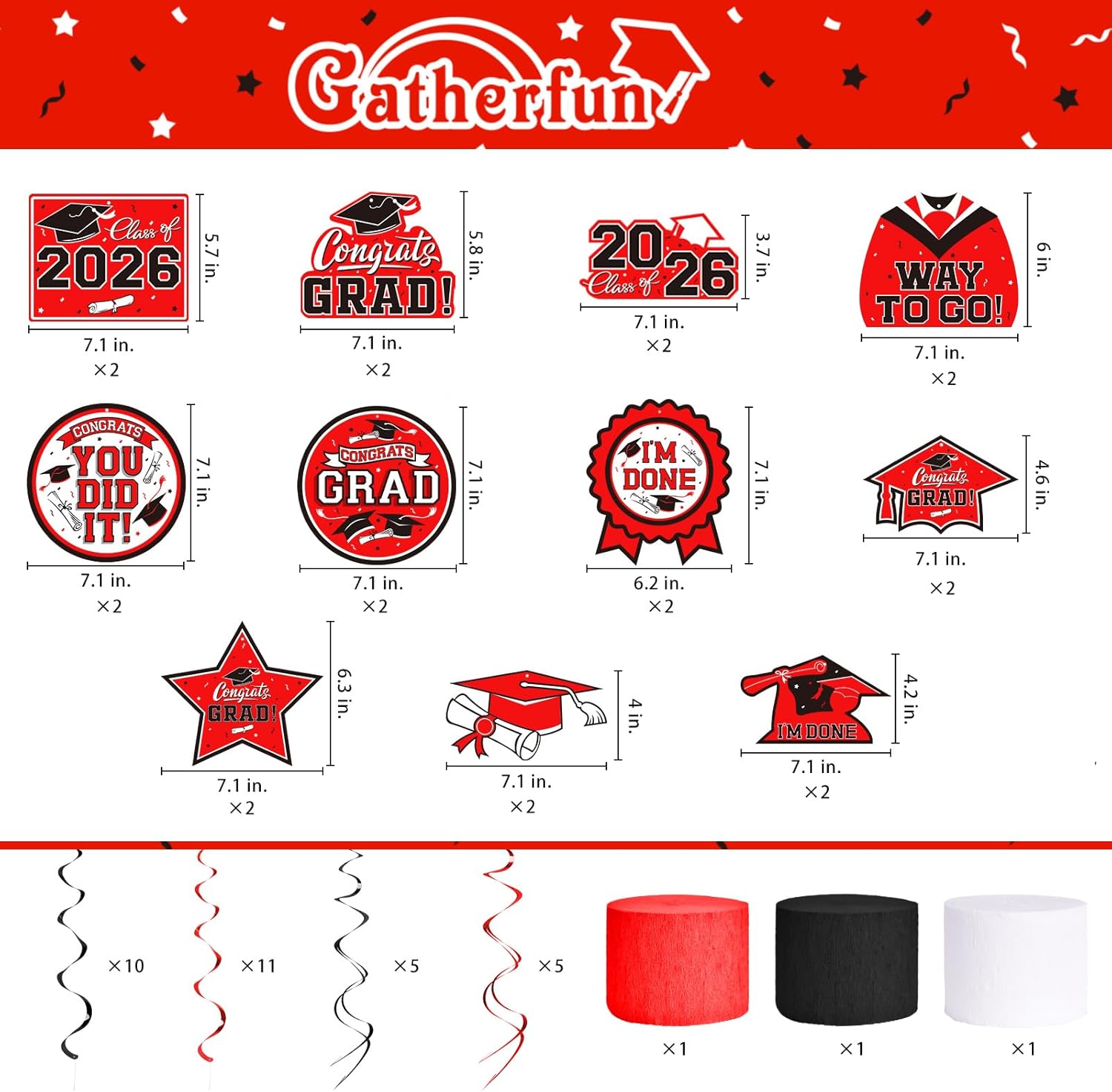 Red Themed 2026 Graduation Decorations Set - Congrats Grad Banner, Class of 2026Backdrop, Balloons & Streamers Kit - Complete Party Supplies for High School & College Celebrations - Image 3