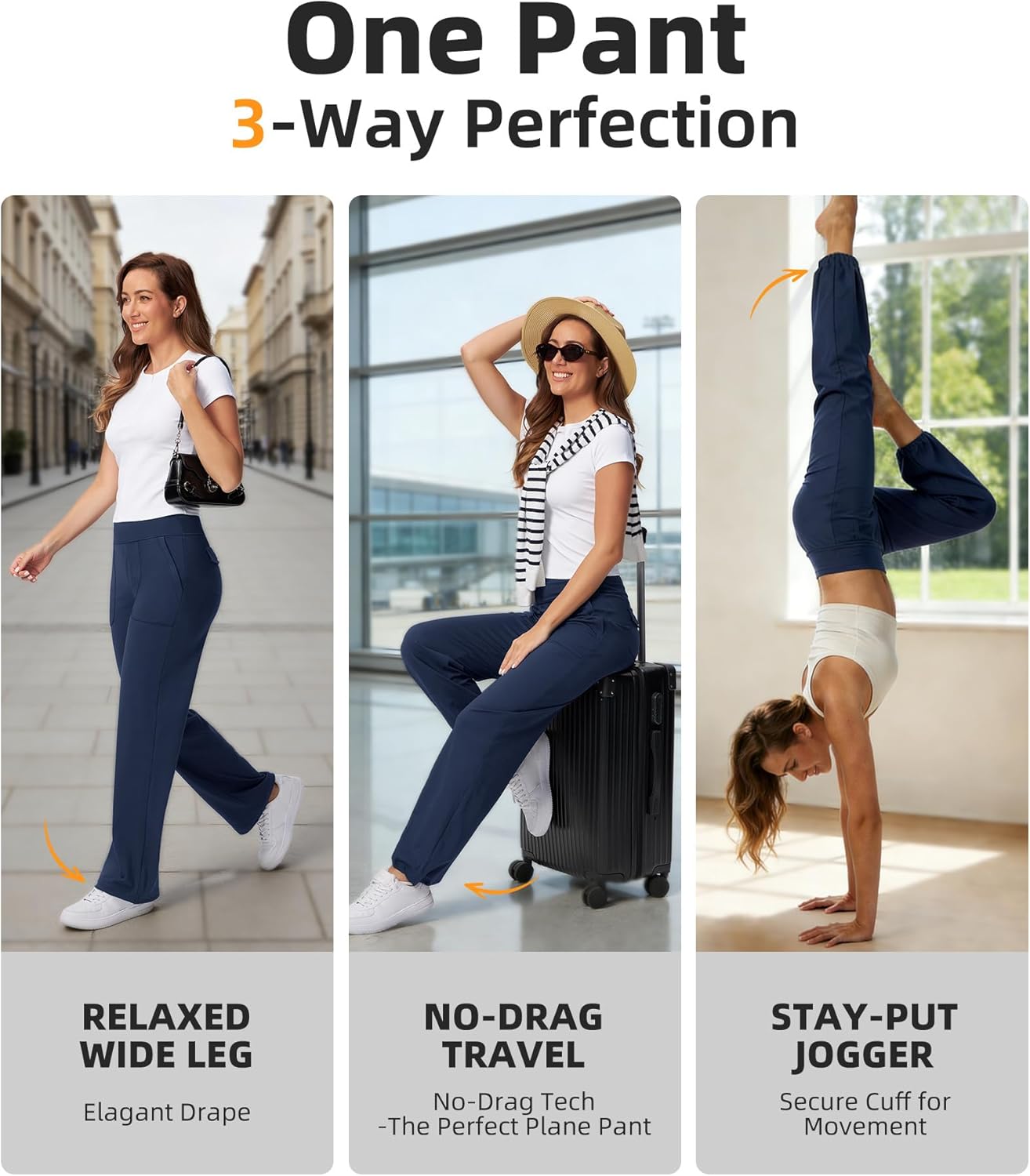 Casei Women's Wide Leg Yoga Pants with Zipper Pockets High Waisted Adjustable Hem Stretchy Work Dress Pants Casual Lounge - Image 8