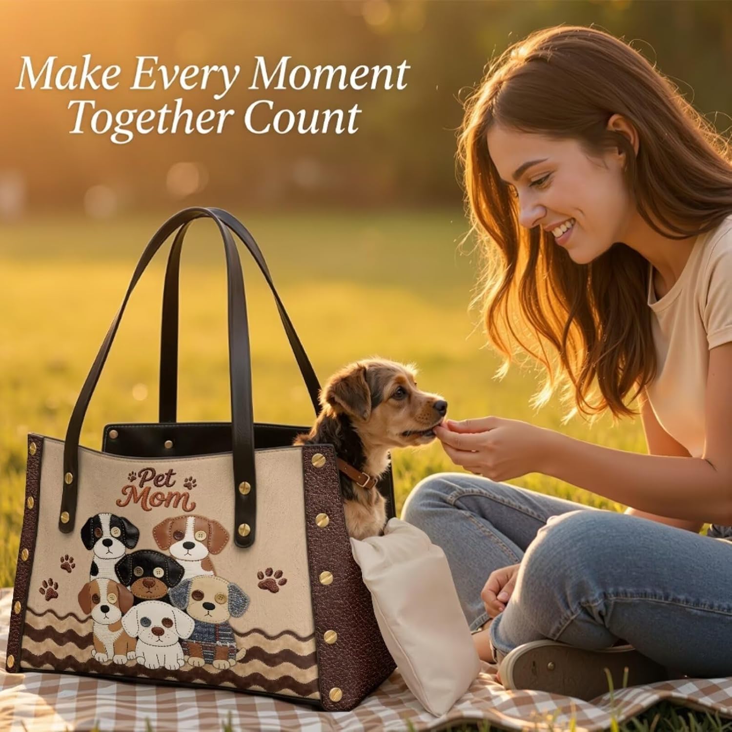 Dogs Family Small Dog Carrier Purse Leather Dog Travel Bag with Soft Sided Removable Waterproof Womans Pets Tote Bag Carrier for Travel Picnic Outdoor