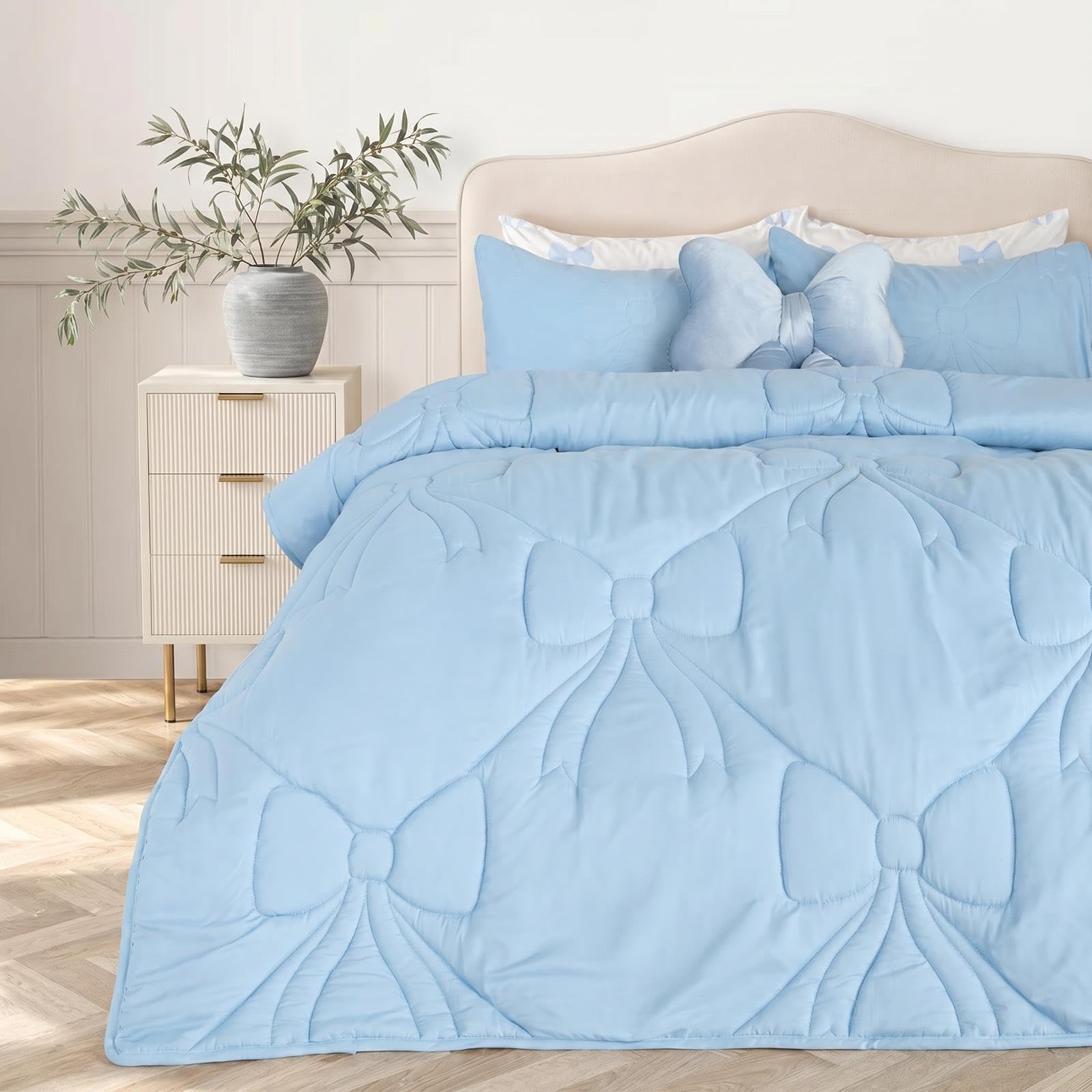 OHS Coverless Duvet King Size 7.5 Tog Lattice Bow King Size Duvet - Blue