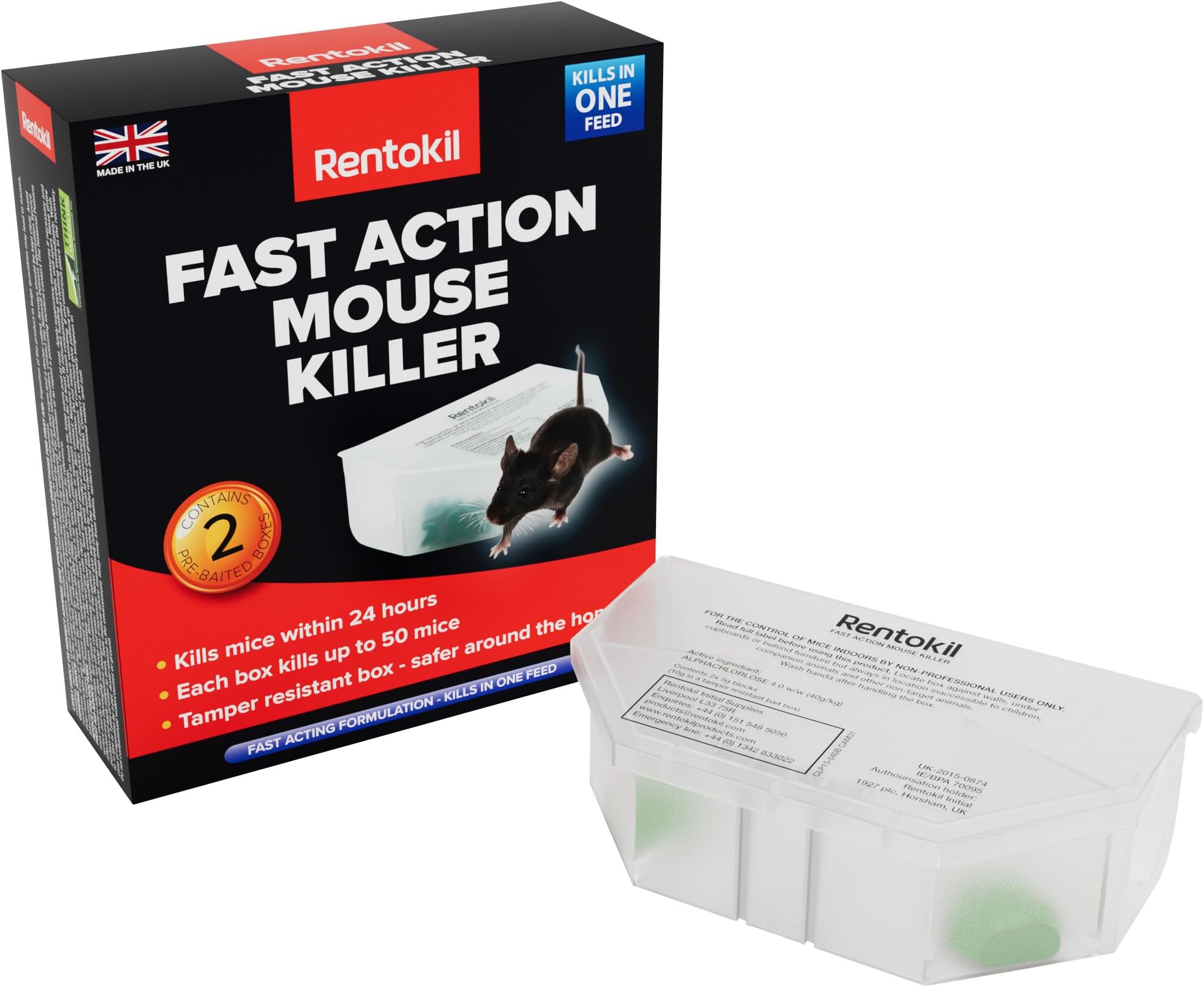 Rentokil Fast Action Mouse Killer Twin Pack - Highly Effective Indoor Rodent Bait Station for Quick and Efficient Elimination of Mice, Ready-baited, kills up to 50 mice per station - Pack of 2 | Highly Effective Indoor Rodent Bait Station For Quick And Efficient Elimination Of Mice, Ready-Baited, Kills Up To 50 Mice