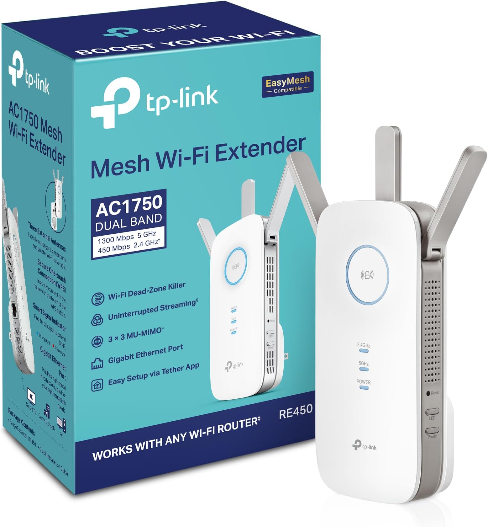 AC1750 WiFi Extender (RE450), PCMag Editor's Choice, Up to 1750Mbps, Dual Band WiFi Repeater, Internet Booster, Extend WiFi Range Further