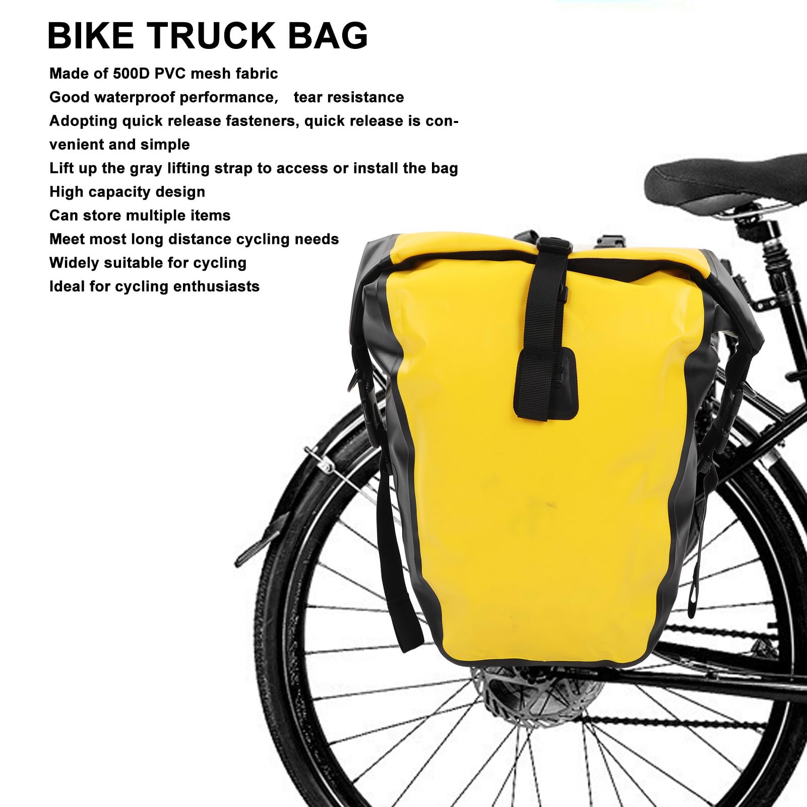 Sakwa Rowerowa Żółta Torba na sakwę rowerową 500D PVC Doskonała trwałość Podczas Jazdy na Długich Dystansach (Pojemność 25L)
