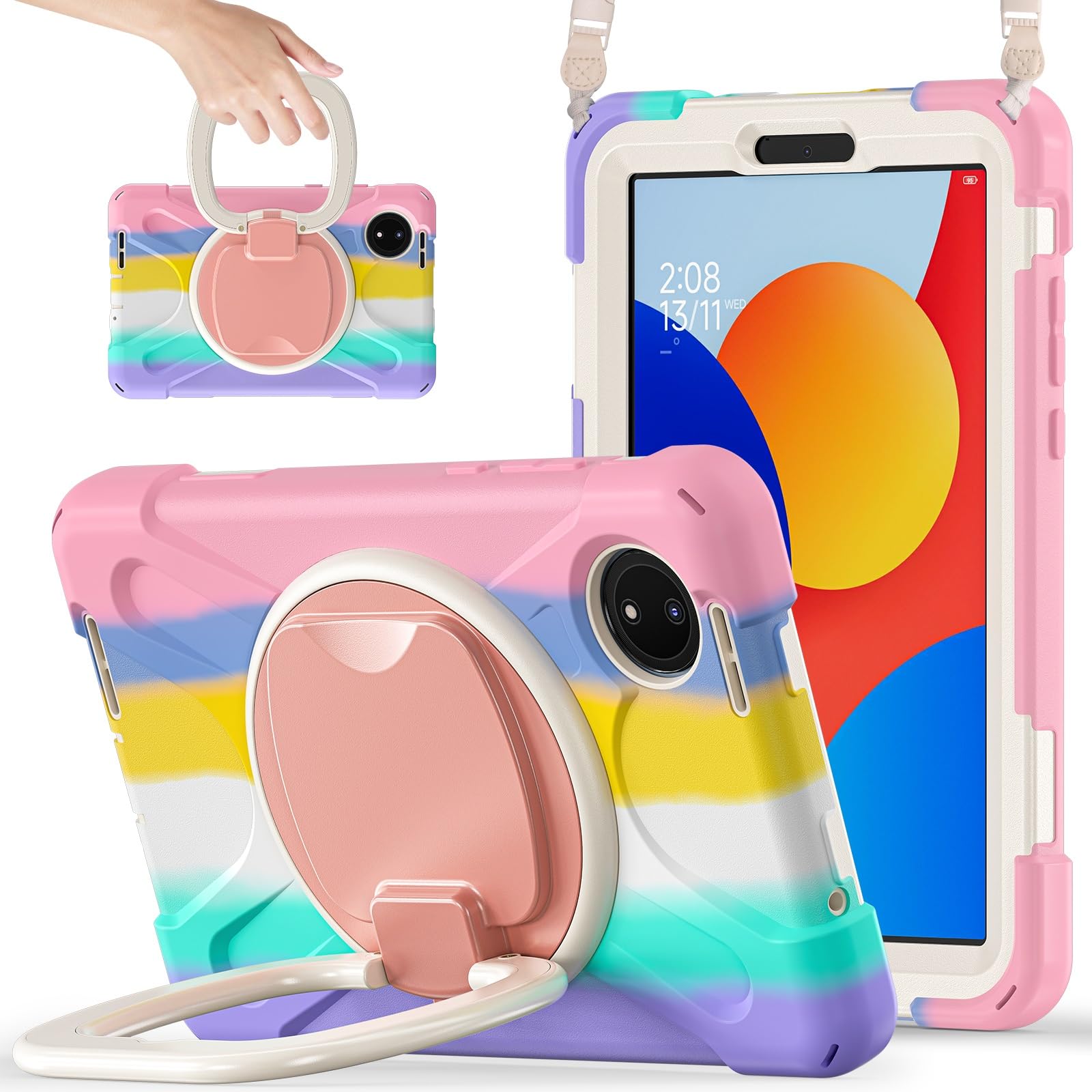 Coque Redmi Pad SE 8.7 robuste antichoc rose avec dragonne - 8
