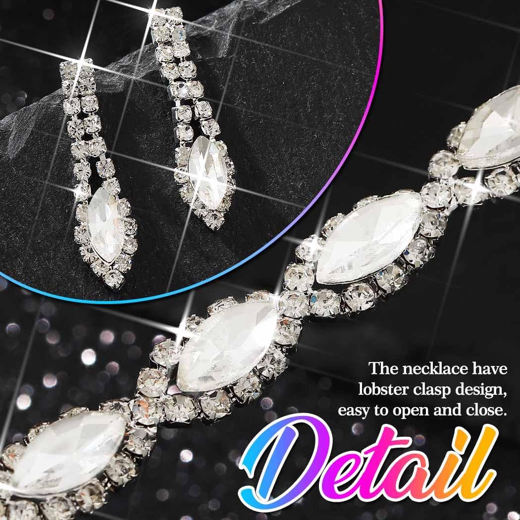 Nicute Formal Choker Necklace Jewelry Silver Rhinestone Necklace Earrings Set Crystal Wedding Costume Jewelry for Women (Silver) - Image 6