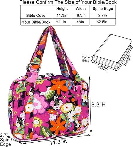 Miniatura 5 de Funda para la Biblia para mujer con correas ajustables, bolsa de transporte extragrande para la Biblia con bolsillo con cremallera, 11.3 x 8.3 x 2.7