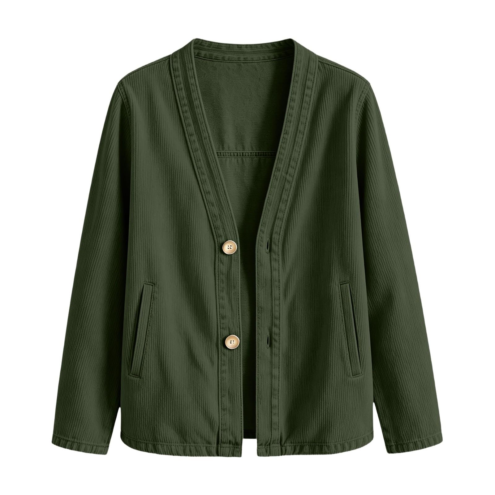 Veste pour femme en velours côtelé avec col en V, boutonnée sur le devant