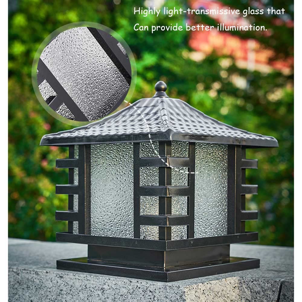 Klasyczna czarna odporna na rdzę lampa podłogowa ogrodowa z zewnętrznym filarem z zasianego szkła E27 lampa zewnętrzna do ogrodzenia, tarasu, trawnika, patio, dekoracji ogrodu, nadaje się do słupków