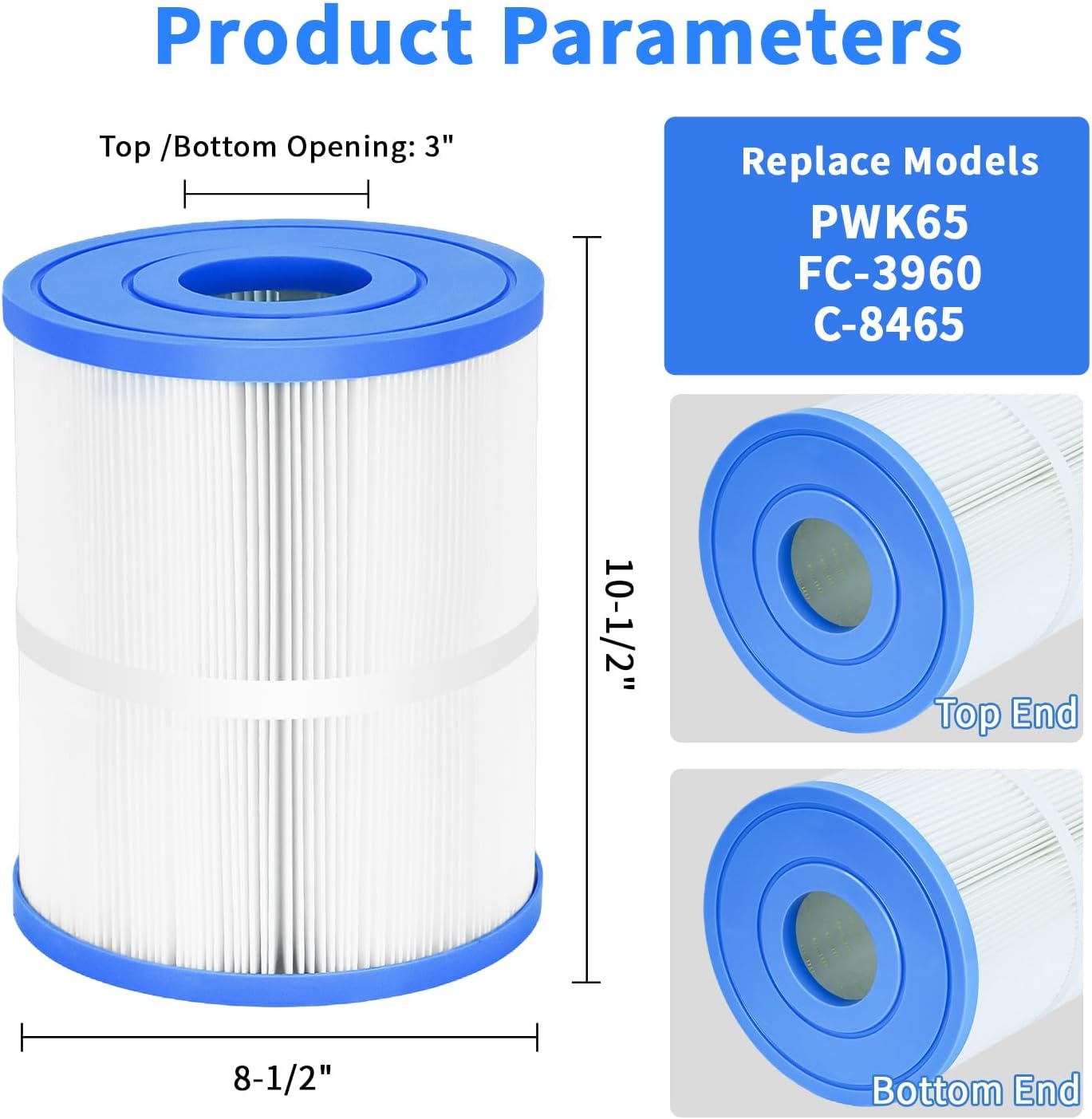 C8465 Hot Tub Filter Replaces PWK65, FC-3960, 71827, 71828, Drop in Spa Filter 65 sq.ft Tiger River Spa Filter, Compatible for Hot Springs and Caldera (1 Pack)
