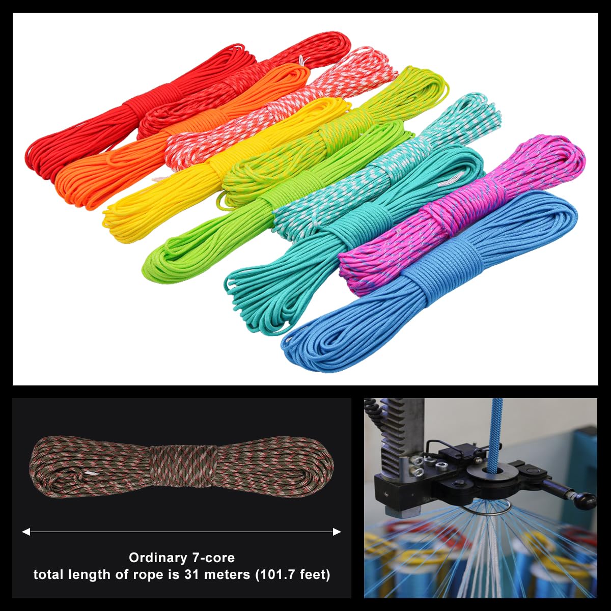 Paracord De Nailon 4 Mm, 100 Pies (31 M) - Resistente Hasta 250 Kg, Para Camping Y Manualidades