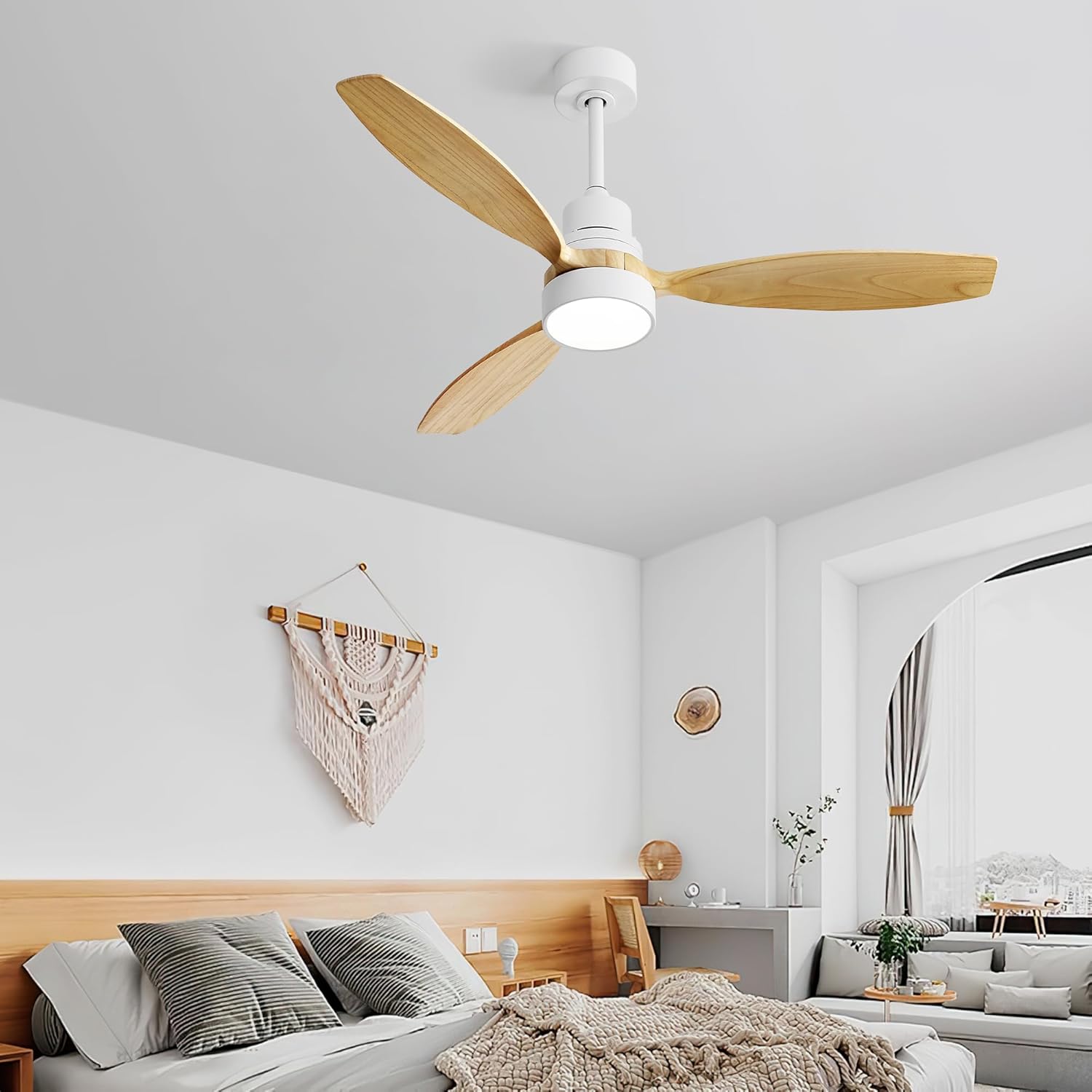 52 Inch Ceiling Fan Light with 6 Speed Remote Reversible Energy-Saving DC Motor Remote Control for Bedroom