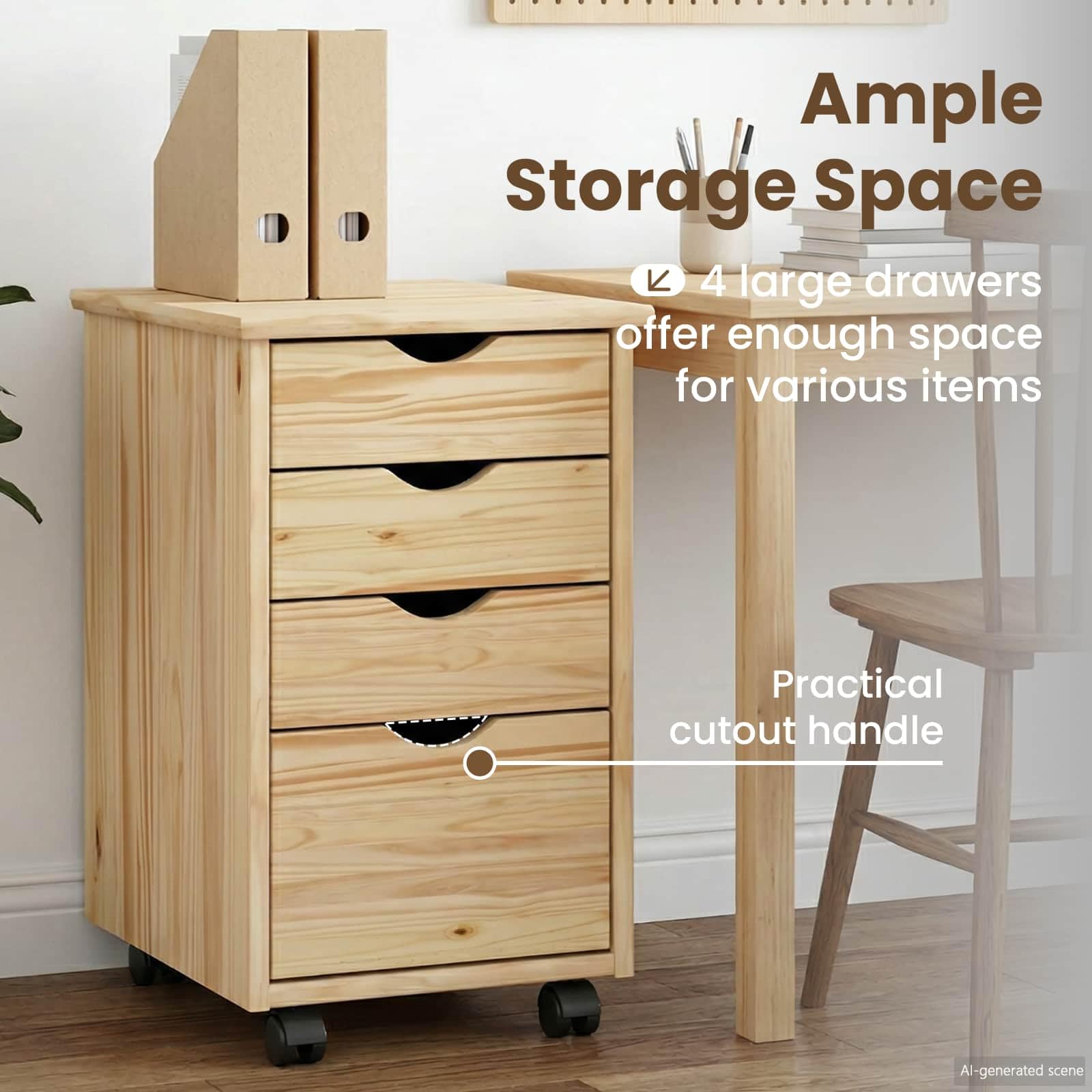 vidaXL Rollschrank Mit Rad Braun 34 x 39 x 56 cm Massives Kiefernholz