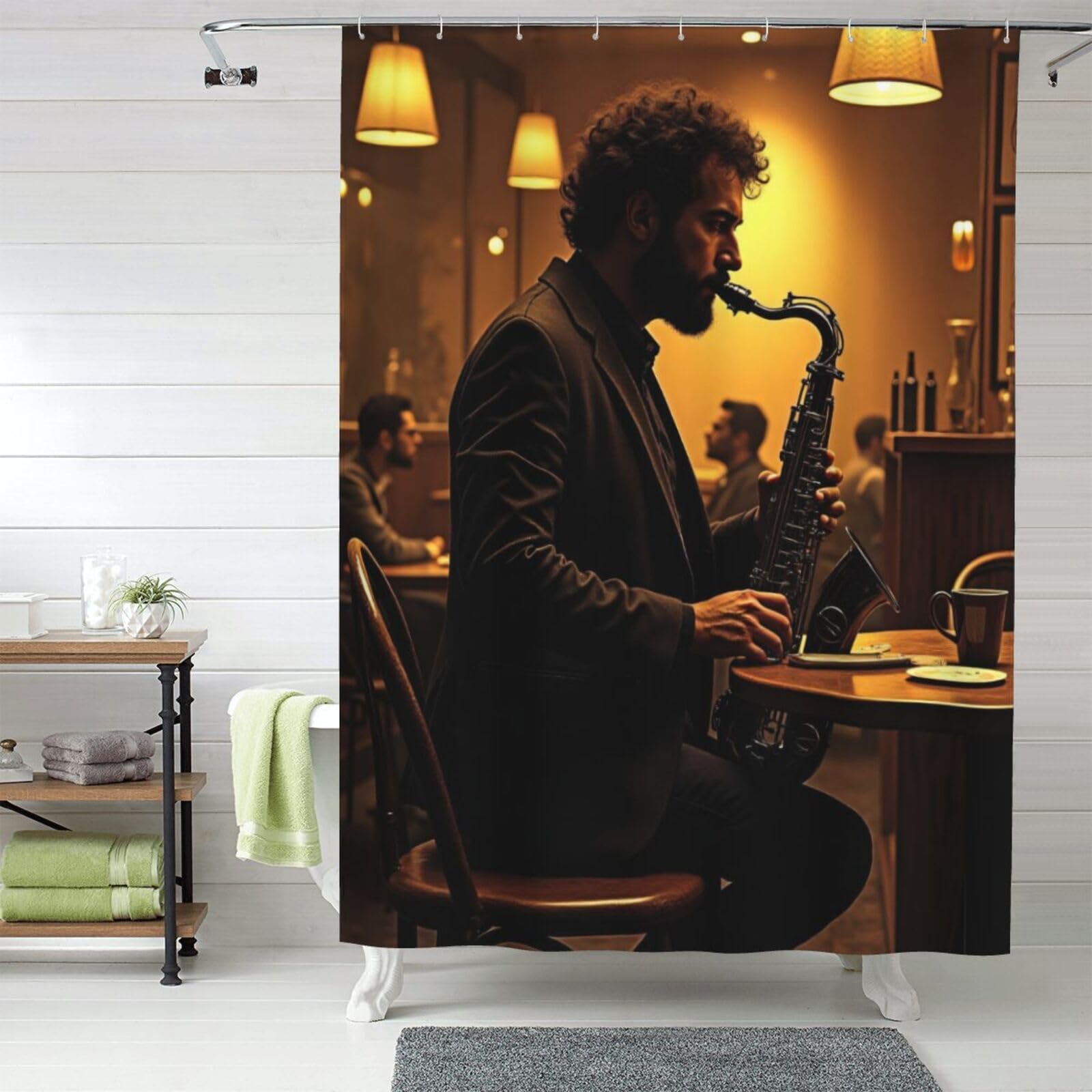 Rideau de douche saxophone moderne imprimé tissu lavable en machine 152x183 cm