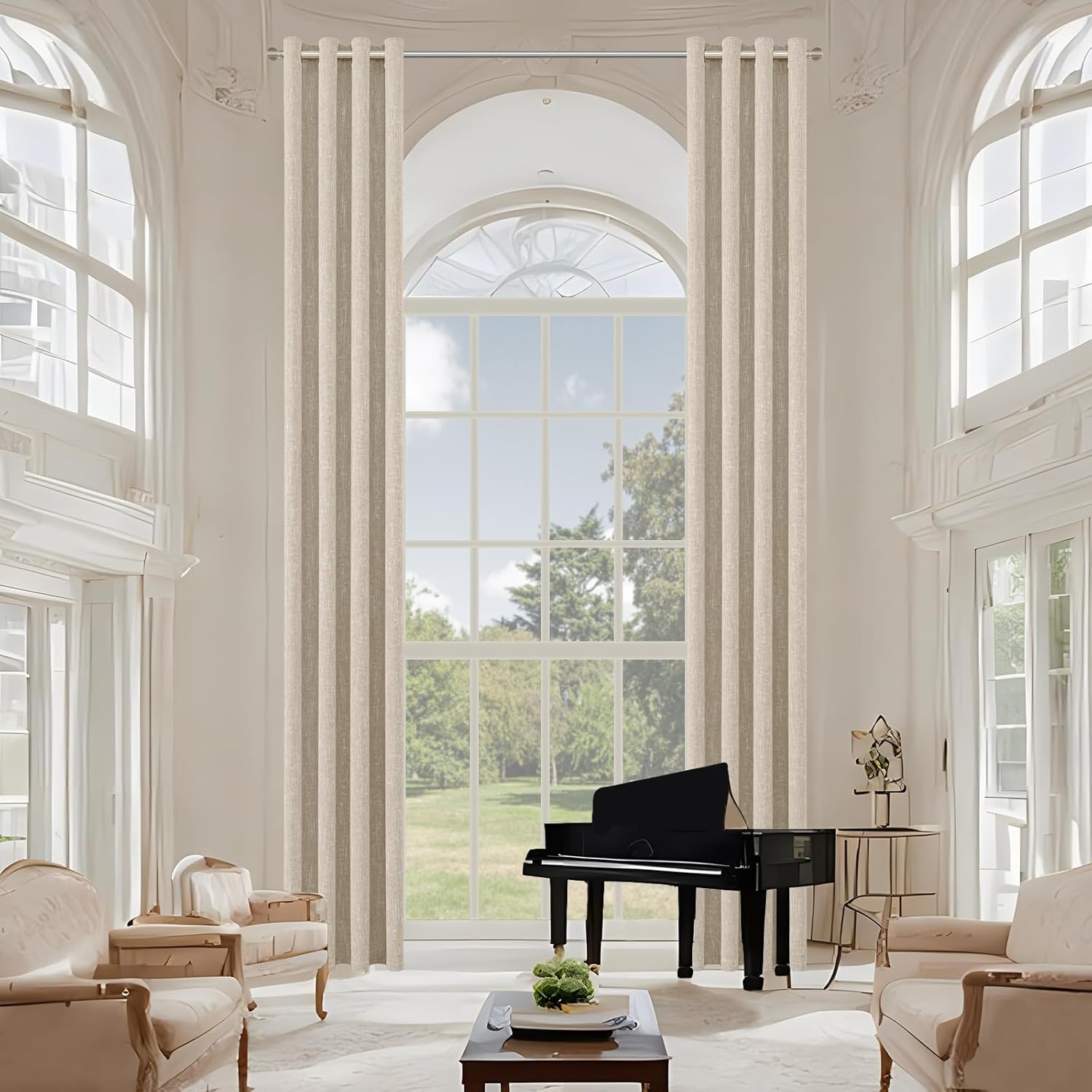 Extra Long Burlap Linen Farmhouse Curtains 240 inch Length 1 Panels for 2 Story High Living Room Textured Thick Light Filtering Privacy Window Drapes with Grommet 20ft (52x240 Khaki)