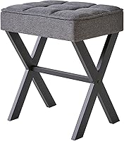 IBUYKE Dark Gray Square Makeup Stool with X-Leg Footrest, Linen Ottoman Seat - Versatile Side Table for Bedroom & Living Room