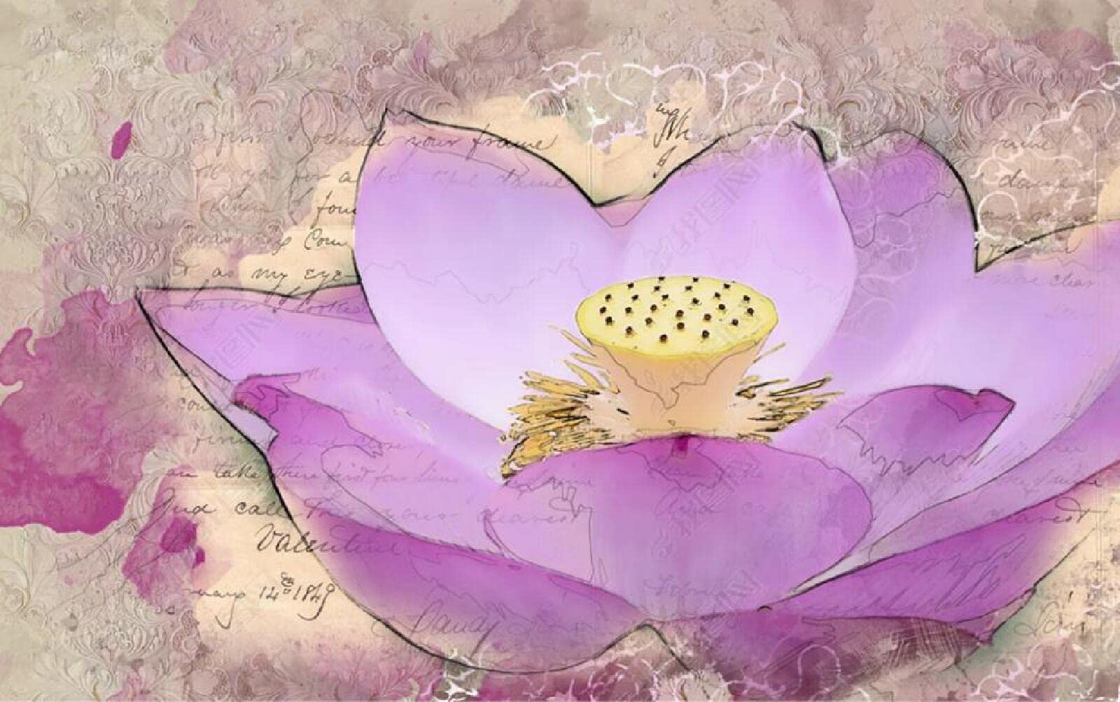 Papier Peint Autocollant 3D Fleur De Lotus Violette – Pour Magasin Ou Pièce, Amy