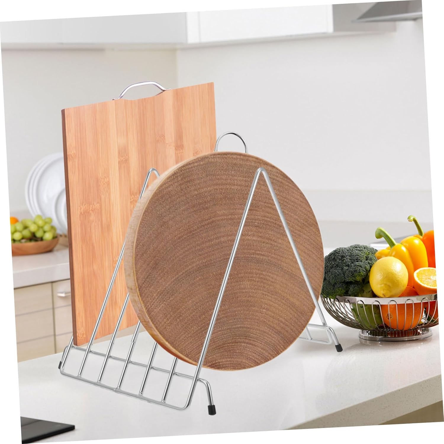VICASKY Sturdy Stainless Steel Cutting Board Rack with Hollow Design for Fast Drying Multi Purpose Pizza Board Kitchen Organizer for Stable Storage
