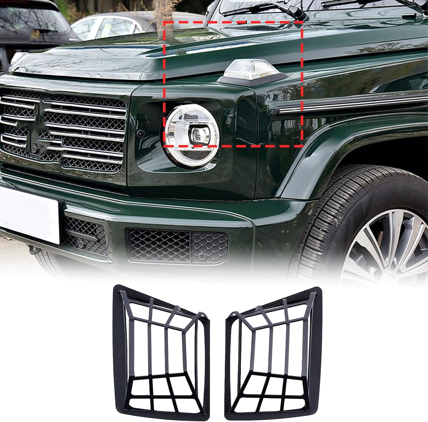 Front Turn Signal Lamp Lenses Cover Trim for Mer@cedes Benz G Class AMG Wagon Cross Country SUV W463A G350 G400D G450D G500 G63 G550 2019-2025+, Carbon Steel Hood Turn Signal Lamp Accessories (Black)