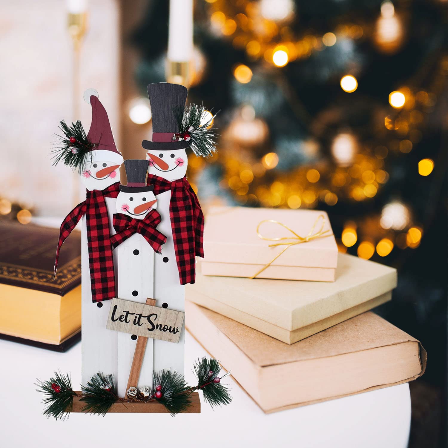 Letrero familiar de muñeco de nieve de madera para mantel de mesa, decoración de Navidad, decoración de invierno para interiores y exteriores