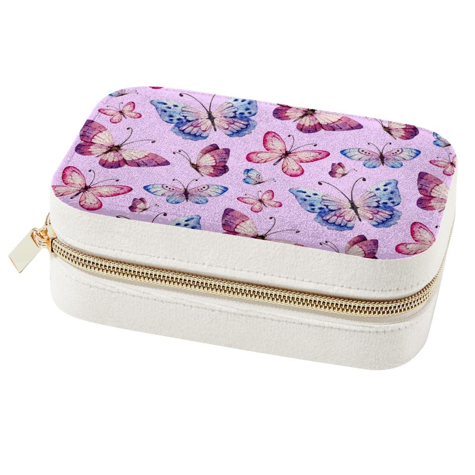 Boîte à bijoux portable WatercolorButterfly étui de voyage pour bagues et colliers