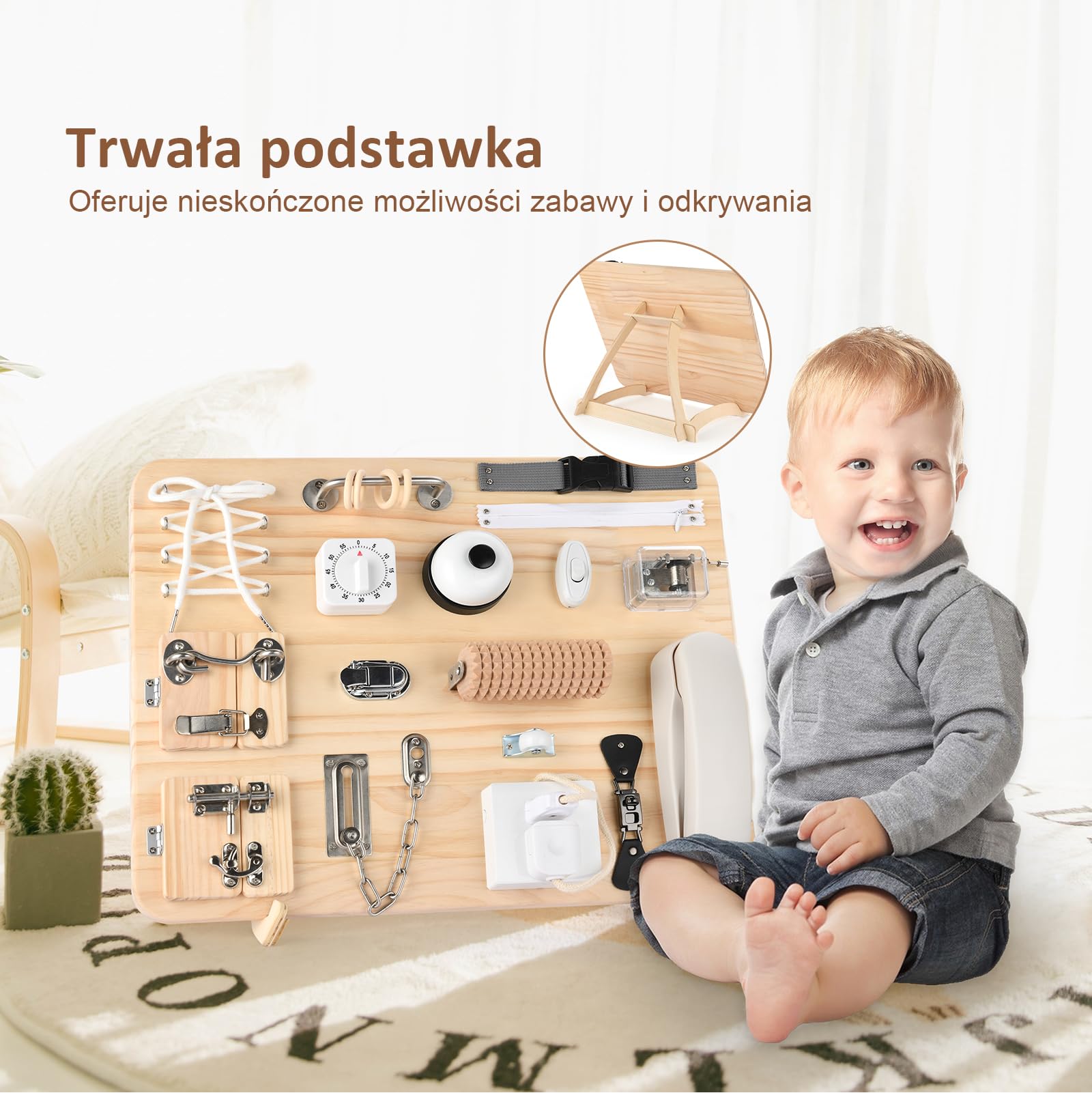 Montessori Tablica Manipulacyjna 21 w 1 – Drewniana Zabawka Edukacyjna i Sensoryczna – Rozwój Motoryki i Puzzle – Prezent dla Chłopców i Dziewczynek – Zabawka Podróżna i dla Autyzmu