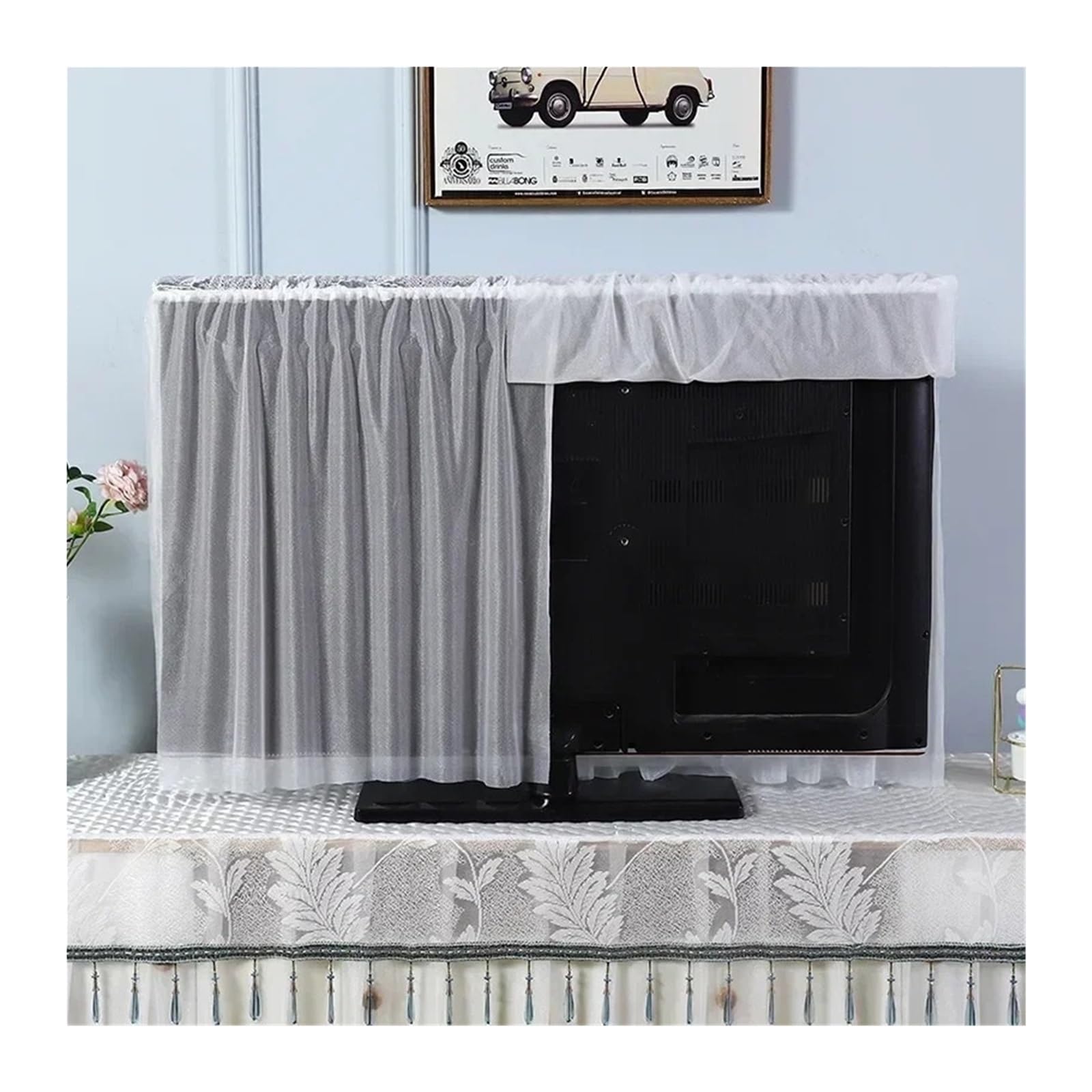 outdoor tv cover bildschirmschoner Staubdichter und atmungsaktiver TV-Staubschutz mit Spitze. Einschalten ohne Entfernen der TV-Abdeckung. Hängende gebogene Tischplatten-Spitzenabdeckungen(Color012,12