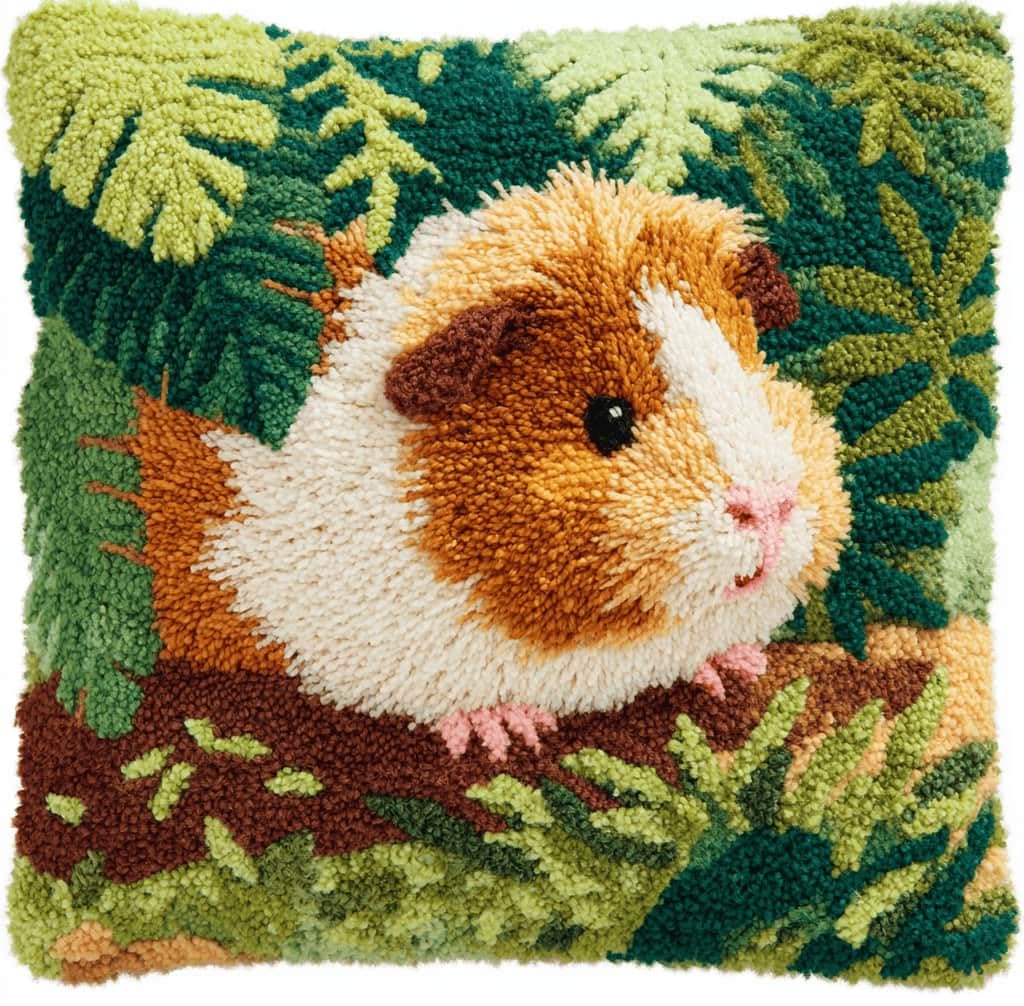 Beginner Latch Hook Cushion Kit,Guinea Pig Decor Pillow Cover 43X43Cm